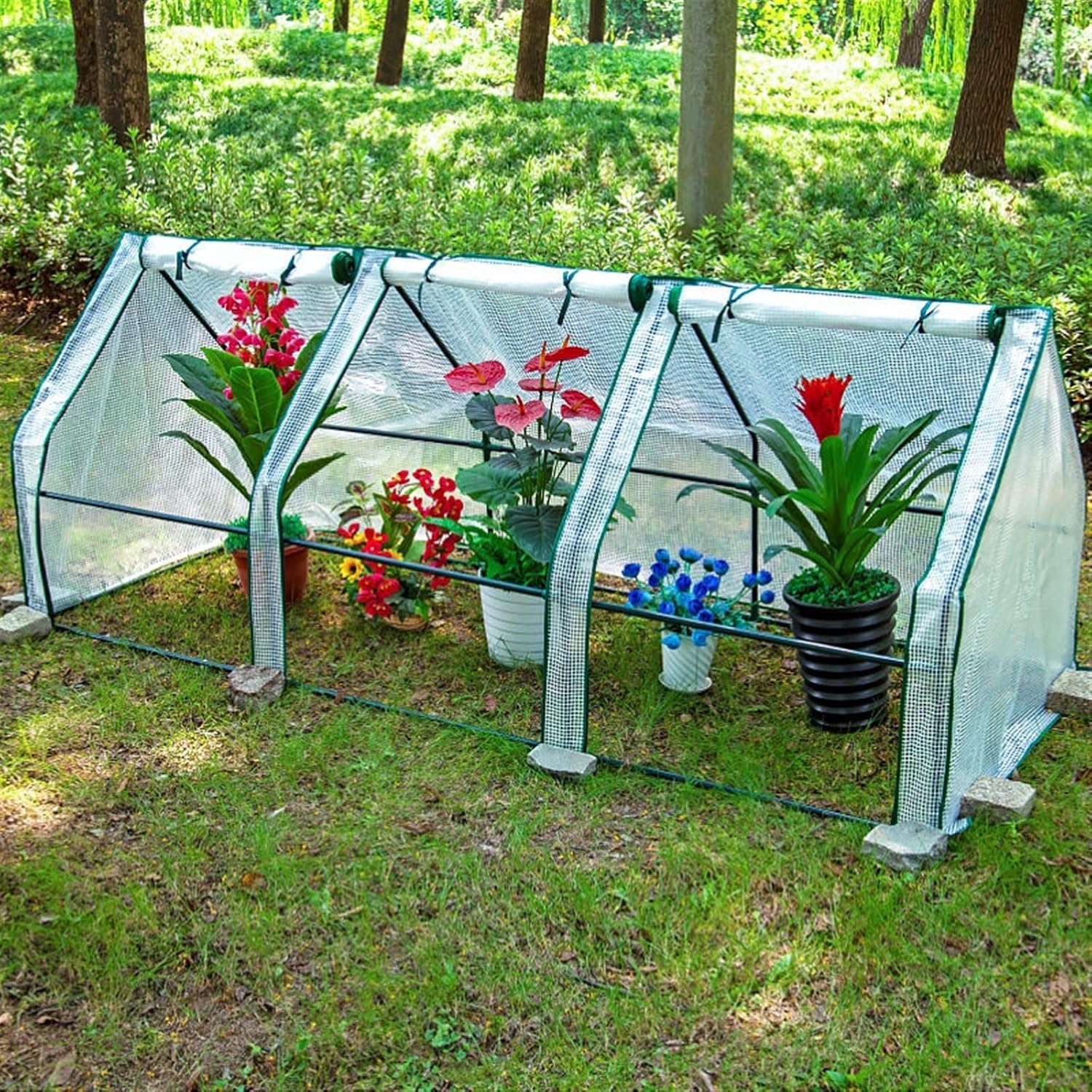 Portable Plant Flowers Mini Greenhouse,Green House with Ropes Stands Up to Wind,Easy to Assemble,for Garden Plants That Need Frost Protection ( Color : White , Battery *1 : 240*90*90cm )
