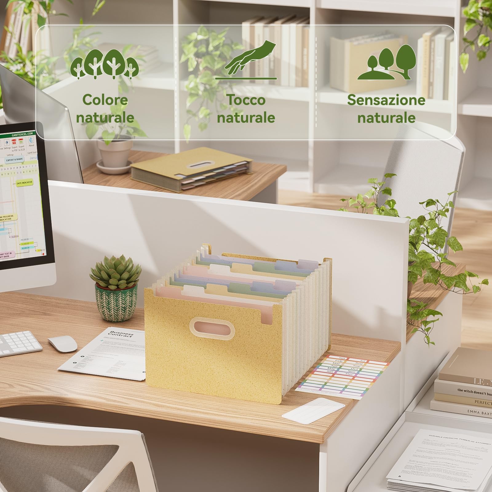EcoStash Cartella Portadocumenti A4, 12 Tasche Porta Documenti in Paglia di Grano, Raccoglitore Documenti Espandibile, Apertura Superiore, Senza BPA, Ritorno alla Natura, Vita Sana - Giallo Grano