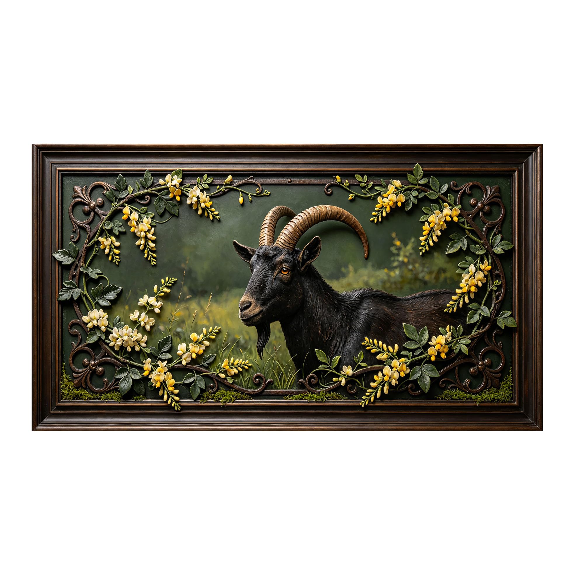 Murasolite 3D 3D Framed Wall Art 50cm×90cm Black Goat Forest Botanical Oil Painting SelfAdhesive Fabric Mural Wall Decor, Peel and Stick No Damage to Wall for Bedroom Living Room