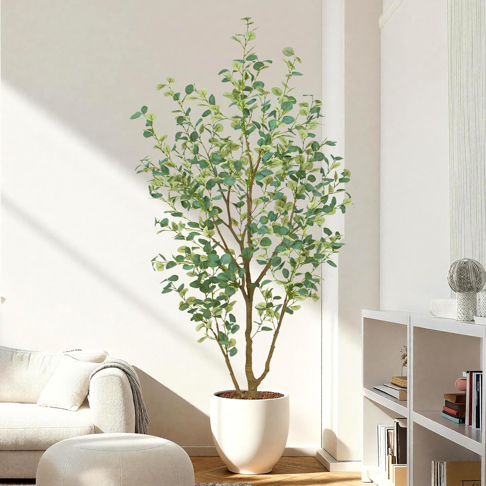 Eukalyptus Baum künstlich 180cm, künstliche Pflanzen groß mit 636 Seidenblättern, Große Kunstpflanzen Wie echt-Kunstpflanzen Indoor für Wohnzimmer, Büro oder Schlafzimmer