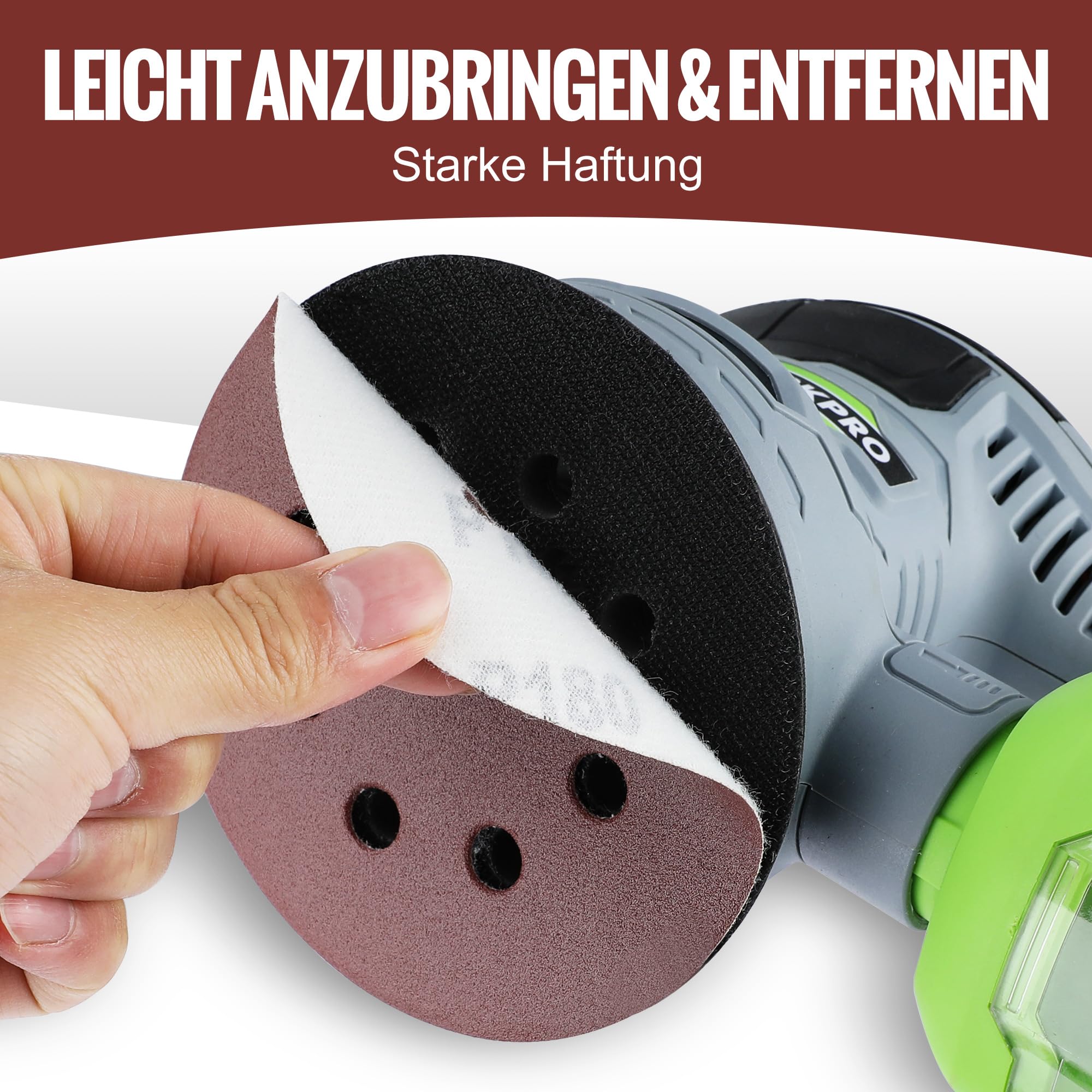 WORKPRO 150 Stück Schleifpapier 125mm Klett Schleifscheiben, Schleifblätter Körnung 60/80/100/150/180/240/320/400/600, 8 Loch Rund für Exzenterschleifer