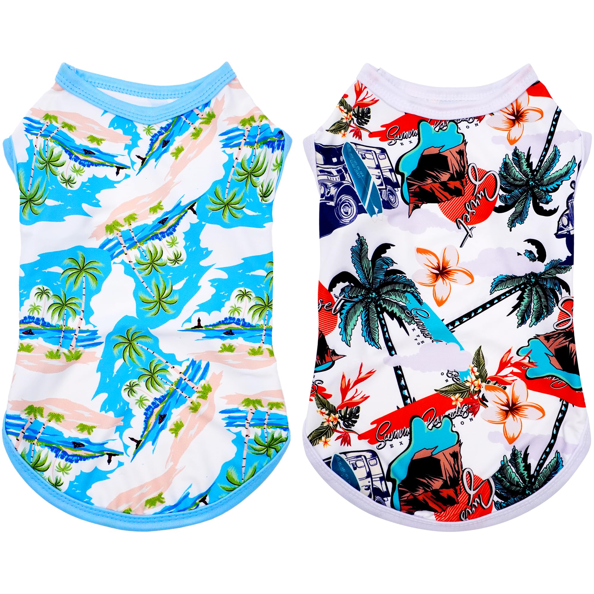 JpGdn 2PCS/Pack Dog Sun Shirts UV Protection Cooling Vest for Extra Small Doggies Puppies Hawaiian Tee Shirt Sleeveless Quick Dry Soft Light Weight Stretchy Blue White Summer Tank Top Cats Clothes XS