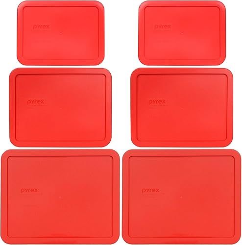 Pyrex (2) 7212-PC 11-Cup, (2) 7211-PC 6-Cup, y (2) 7210-PC 3-Cup tapas de almacenamiento de plástico rojo, fabricadas en Estados Unidos