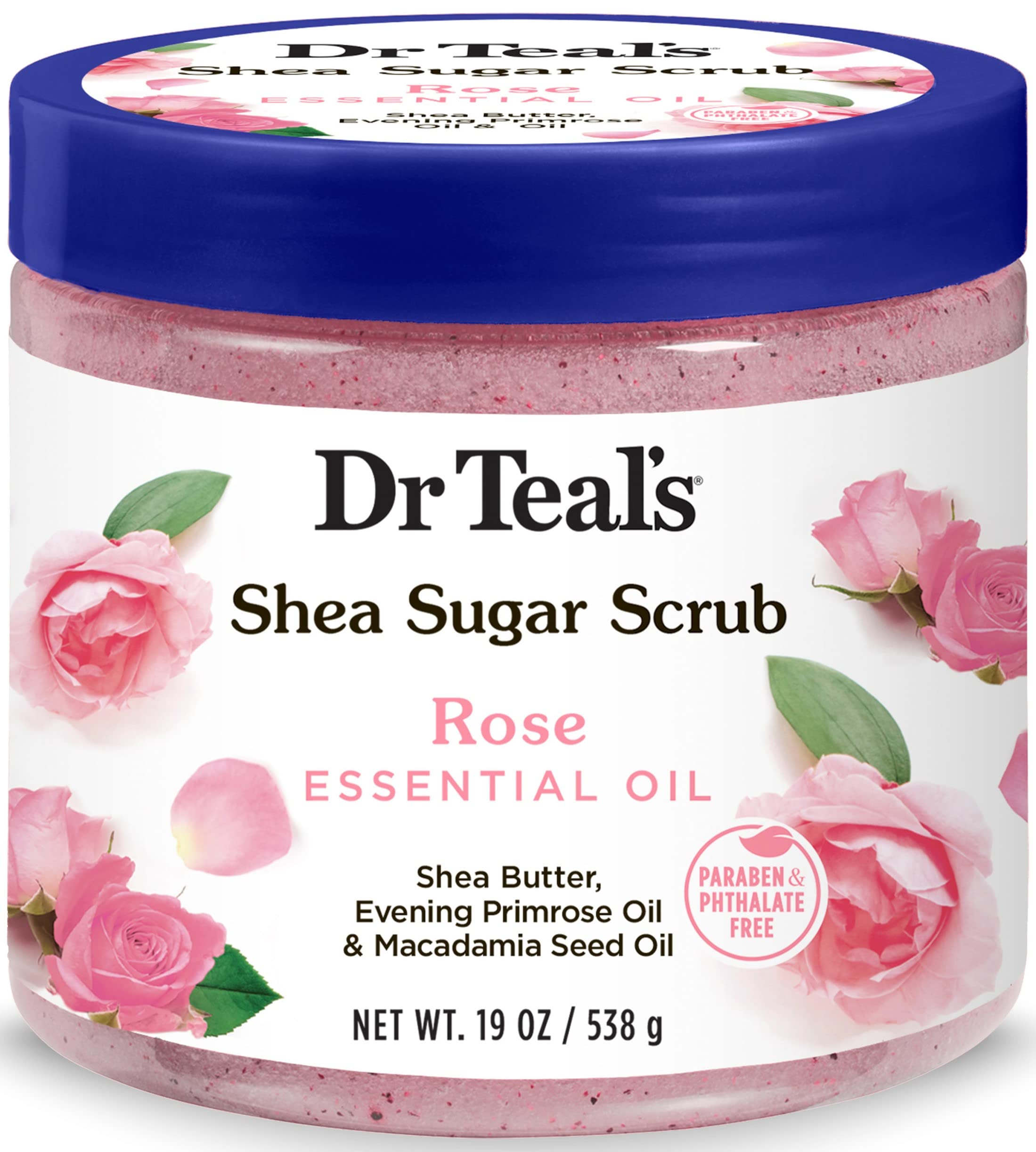 Dr Teal's Shea Sugar Body Scrub, Rose with Essential Oil, 538g | Pack of 3