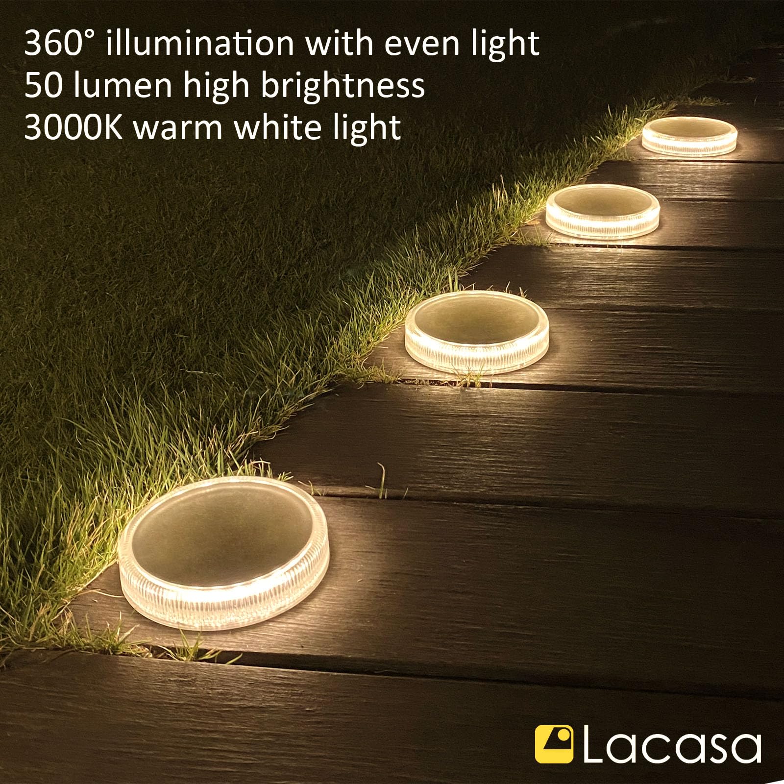 Lacasa Solar Bodenleuchten Aussen, 12 Stück Solarleuchten für Außen Warmweiß 2700K, 50LM Solarlampen 24 LED Wegeleuchten IP68 Wasserdicht Auto ON/OFF Solar Gartenleuchten für Garten Rasen Terrasse Hof