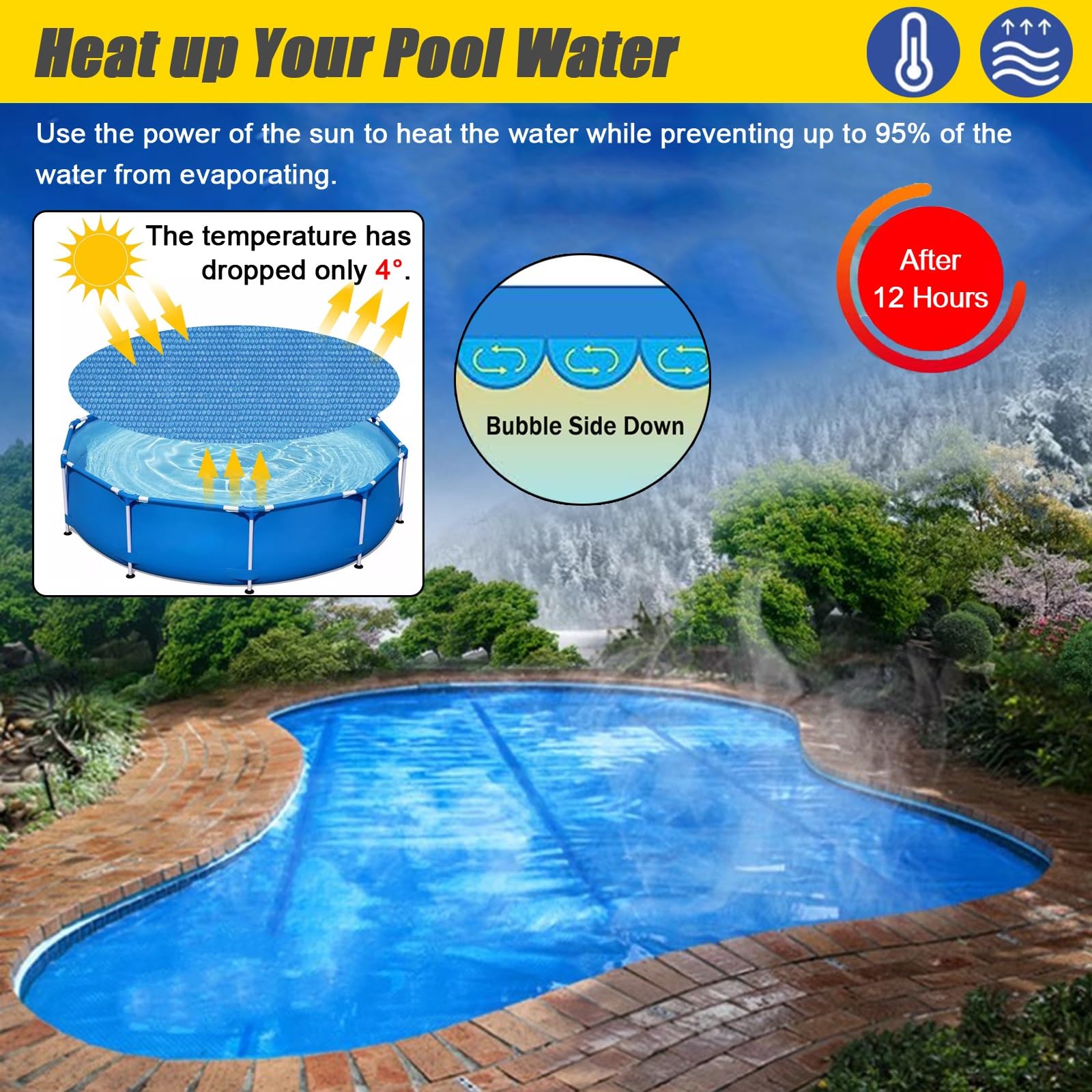 SunHeater Pool Solar Blanket - Heavy Duty Rectangular Pool Solar Cover With Bubbles Heat Transfer Solar Pool Heater For In Ground Swimming Pools Durable 12 Mil Thick Polyethylene 14 X 28 Feet