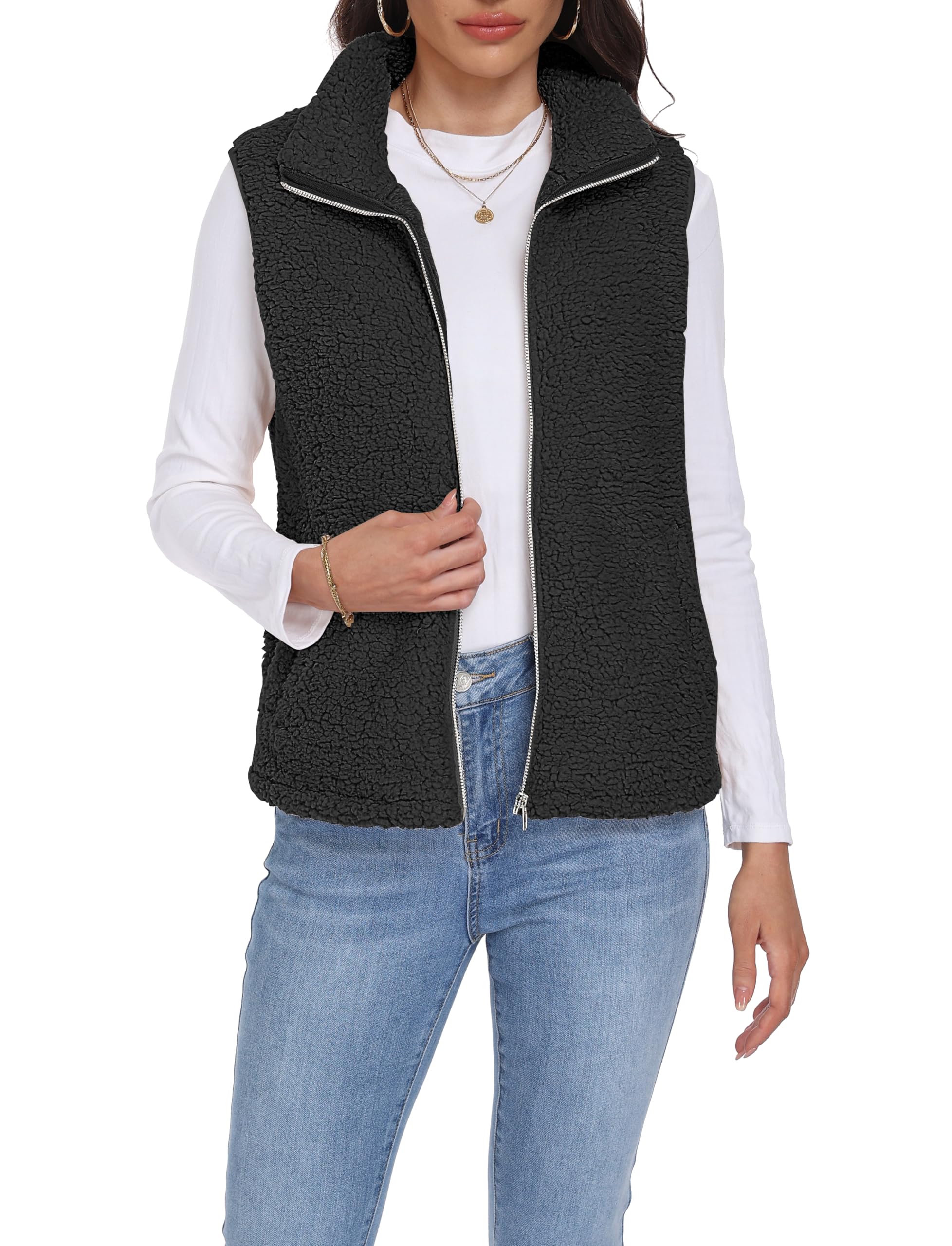 Chaleco de forro polar para mujer ideal para paseos de otoño e invierno 7