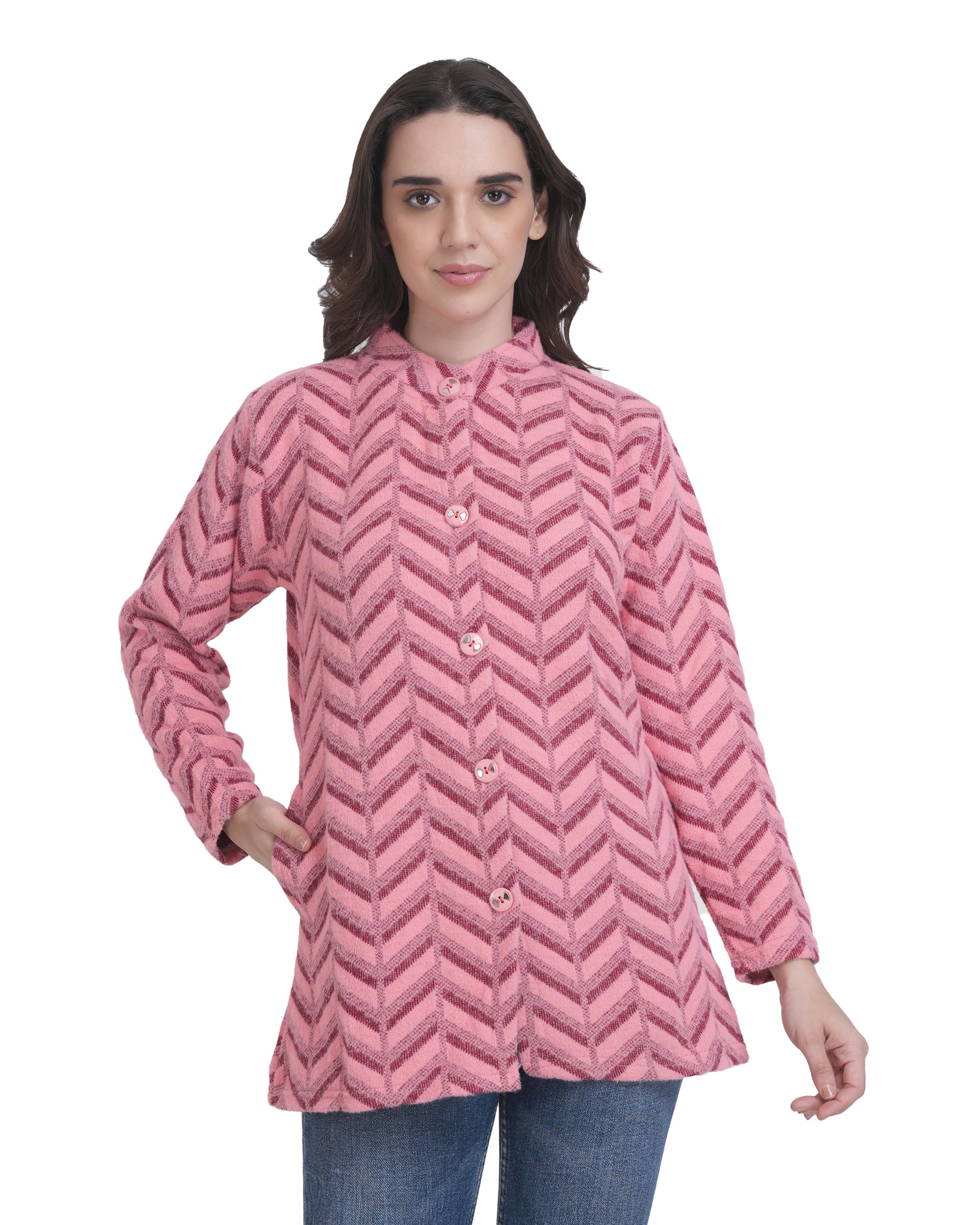 Women's Zig Zag Striped Turtle Neck Sweater Cardigan | Winter Wear with Front Button Closure & Side Pockets | Warm, Stylish & Comfortable Woolen Cardigan-image-34