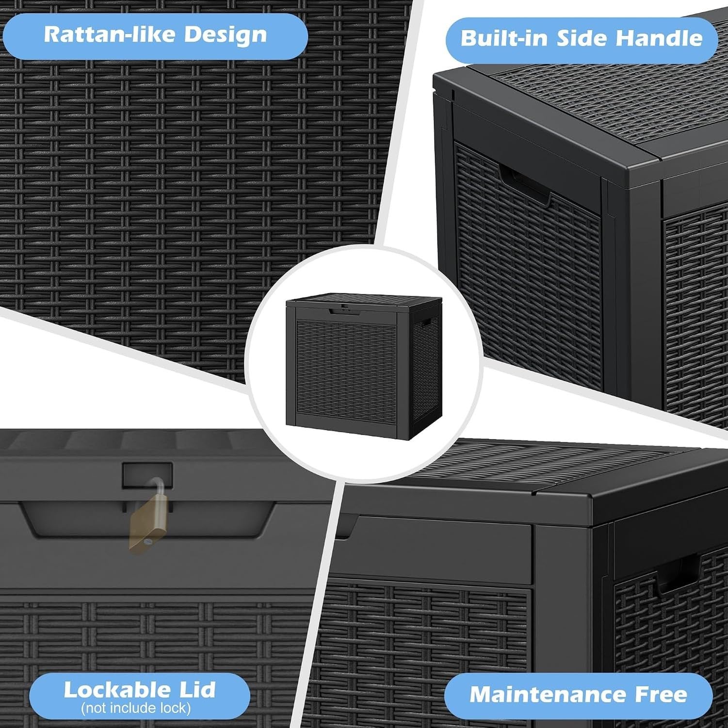 Baulera Exterior Impermeable 130L para Almacenaje Terraza, Ratán Negro