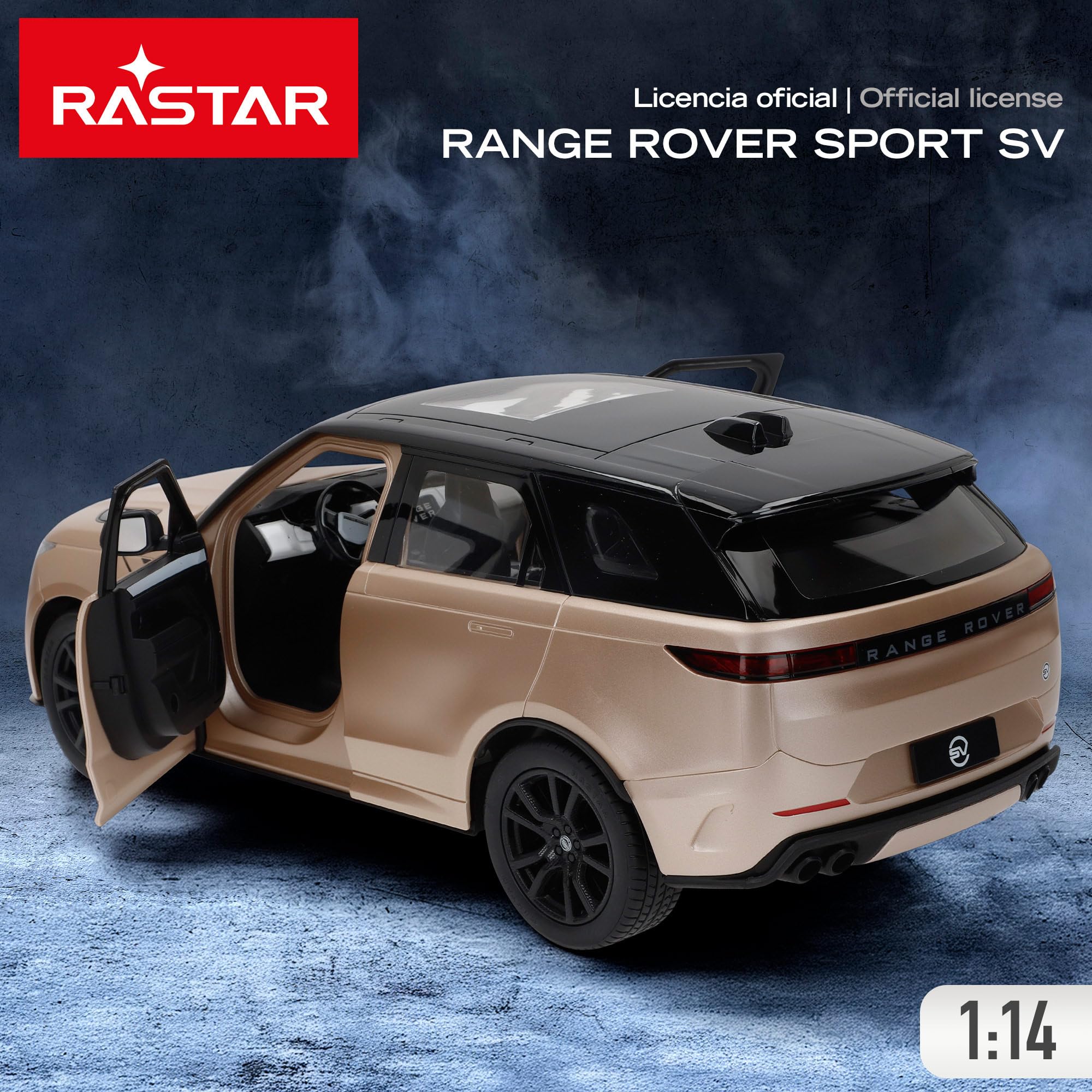 COLORBABY RASTAR Coche Teledirigido, Range Rover Sport SV, Escala 1:14, Réplica Oficial, Mando radiocontrol 2.4 GHz, Puertas abatibles, Color Surtido Negro o Beige, para niños Desde 6 años (41372)