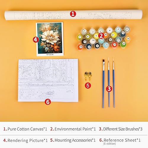 Miniatura 3 de TUMOVO Pintura de flores por números, pintura al óleo abstracta para adultos y niños, pintura por números, kits de pintura por números sobre lienzo,