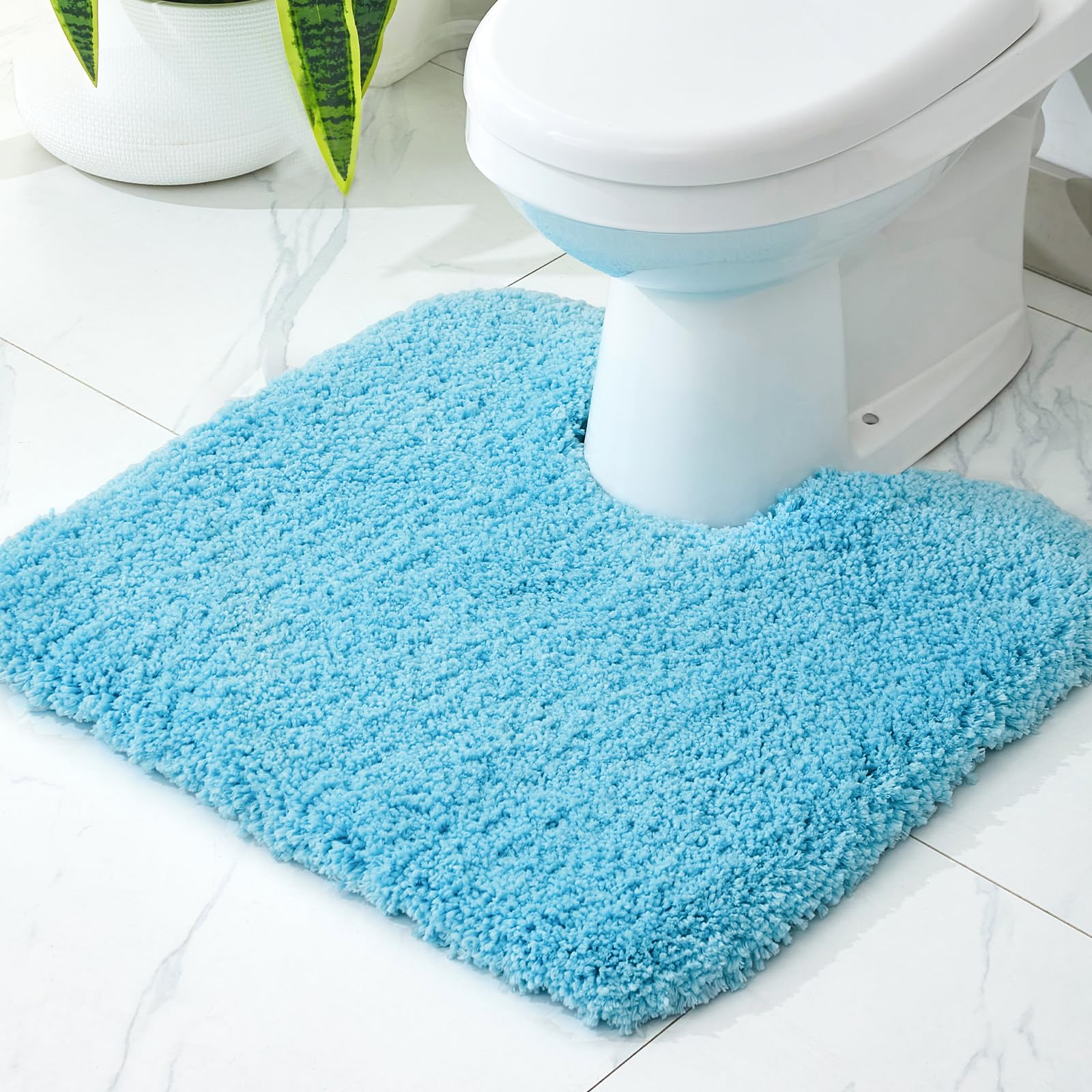Tapis de toilette antidérapant épais absorbant en U bleu