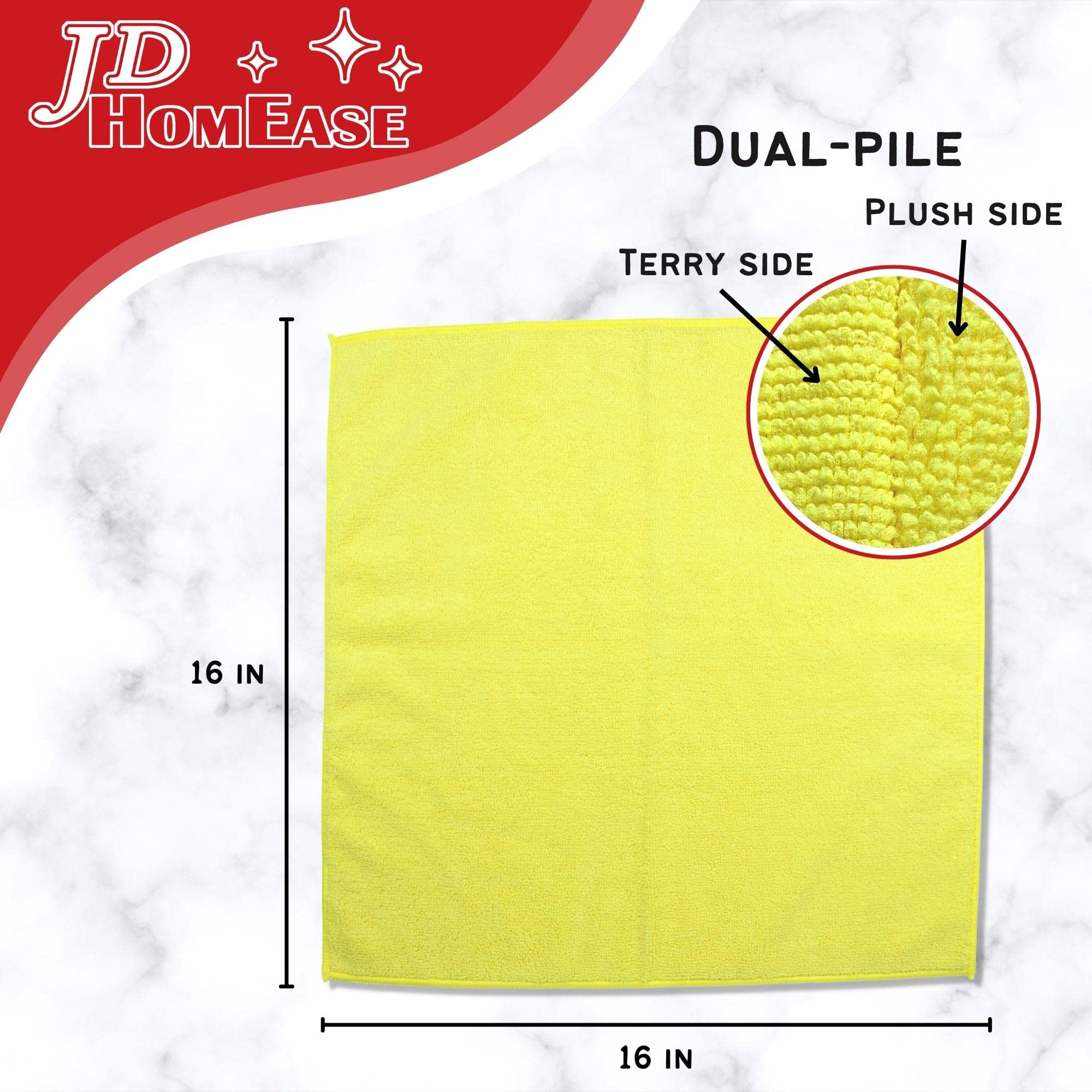 Paños de limpieza de microfibra, paquete de 12, 16 x 16 pulgadas, multiusos, más suaves, altamente absorbentes, sin pelusas, reutilizables, lavables, toallas profesionales, amarillas, para