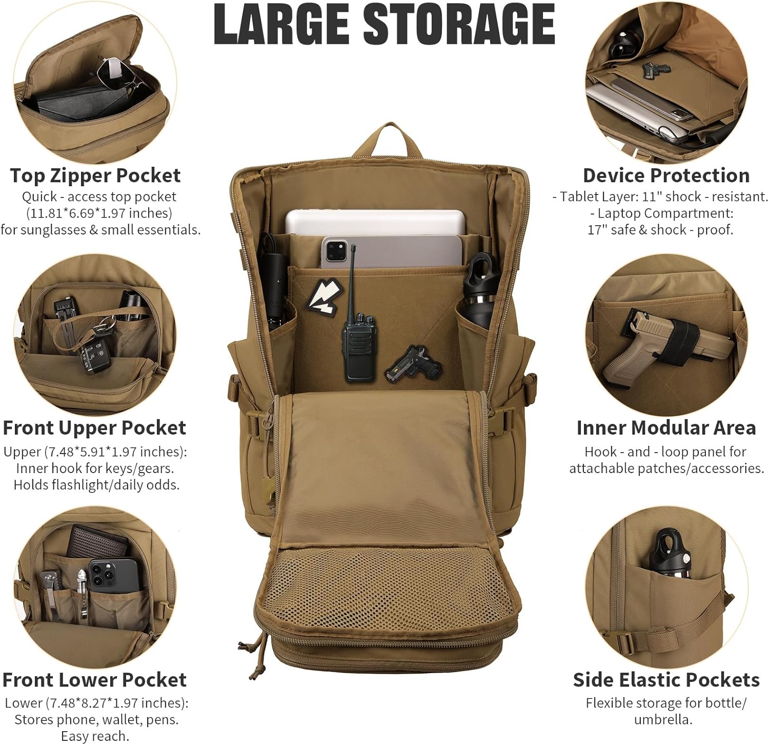 45L Tactical Backpack, Military Molle Backpack with 17" Laptop Compartment Survival Large Hiking Travel Rucksack for Outdoors