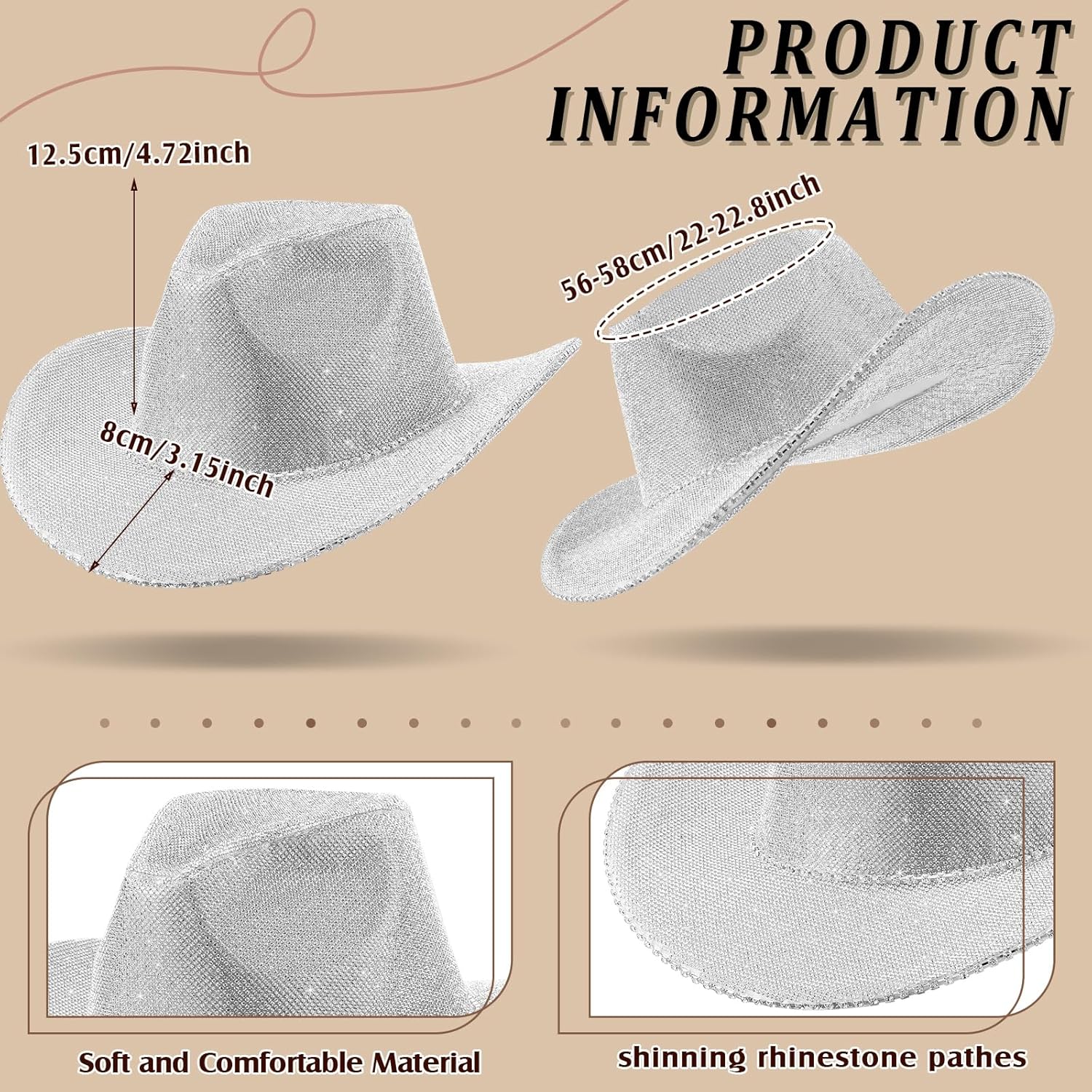 Hercicy Rhinestone Cowboy Hat with Diamond Fringe Bling Cowgirl Hat With Western Wide for Cosplay Wedding - Image 3