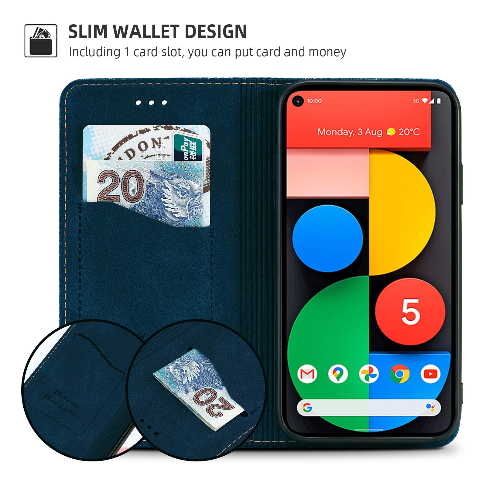 Google Pixel 9A Case - Detachable Folio Flip Wallet Phone Case - Magnetic Detachable Phone Wallet Case, Leather Card Slots Cash Pocket Flip Folio Kickstand Cover - HANGA