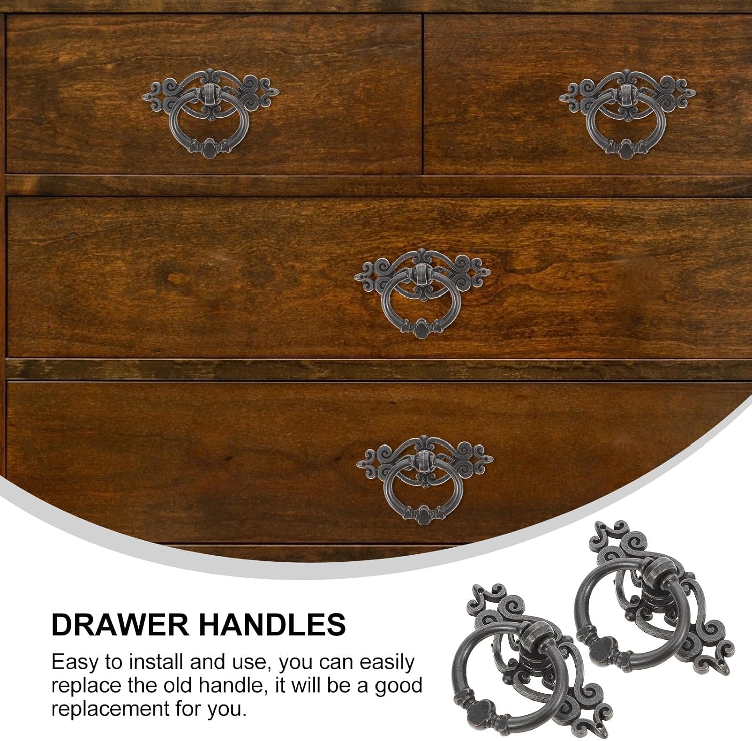 DOITOOL 2.55 Inch Retro Ring Handle Drawer Pulls Set of 6 Vintage Cabinet Hardware for Wardrobe Door Drop Ring Pulls Home Kitchen Improvement