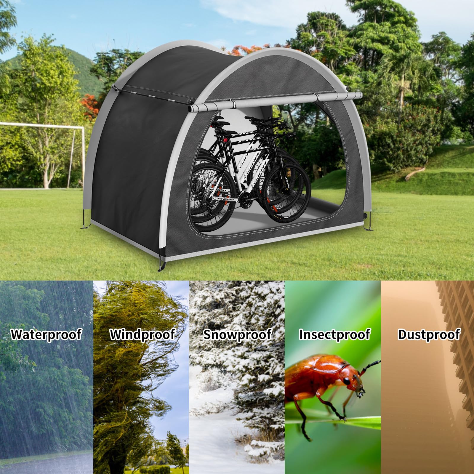 Abri Velo Exterieur, Housse Velo Extérieur Protection pour 2-4 Vélos, Cabanon Jardin, Abris de Jardin, Abri Moto, Cabane Imperméable et Anti-UV, Tente Rangement Carport, 210 x 150 x 165 cm