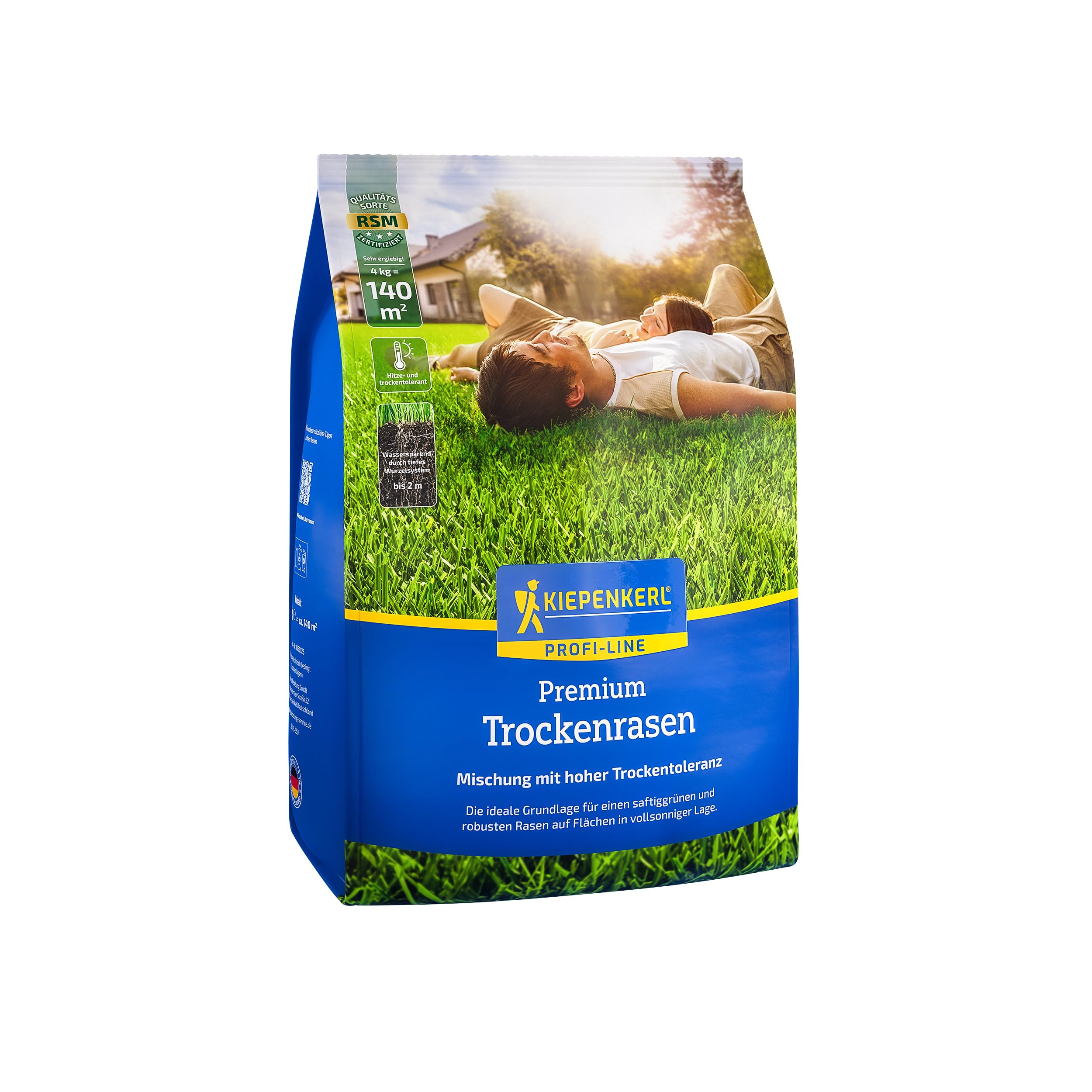 Kiepenkerl Profi-Line Premium Trockenrasen 1089026-4 kg für 140m² - für trockene Standorte - RSM zertifiziert - schnellkeimend - Rasensamen, Rasensaat