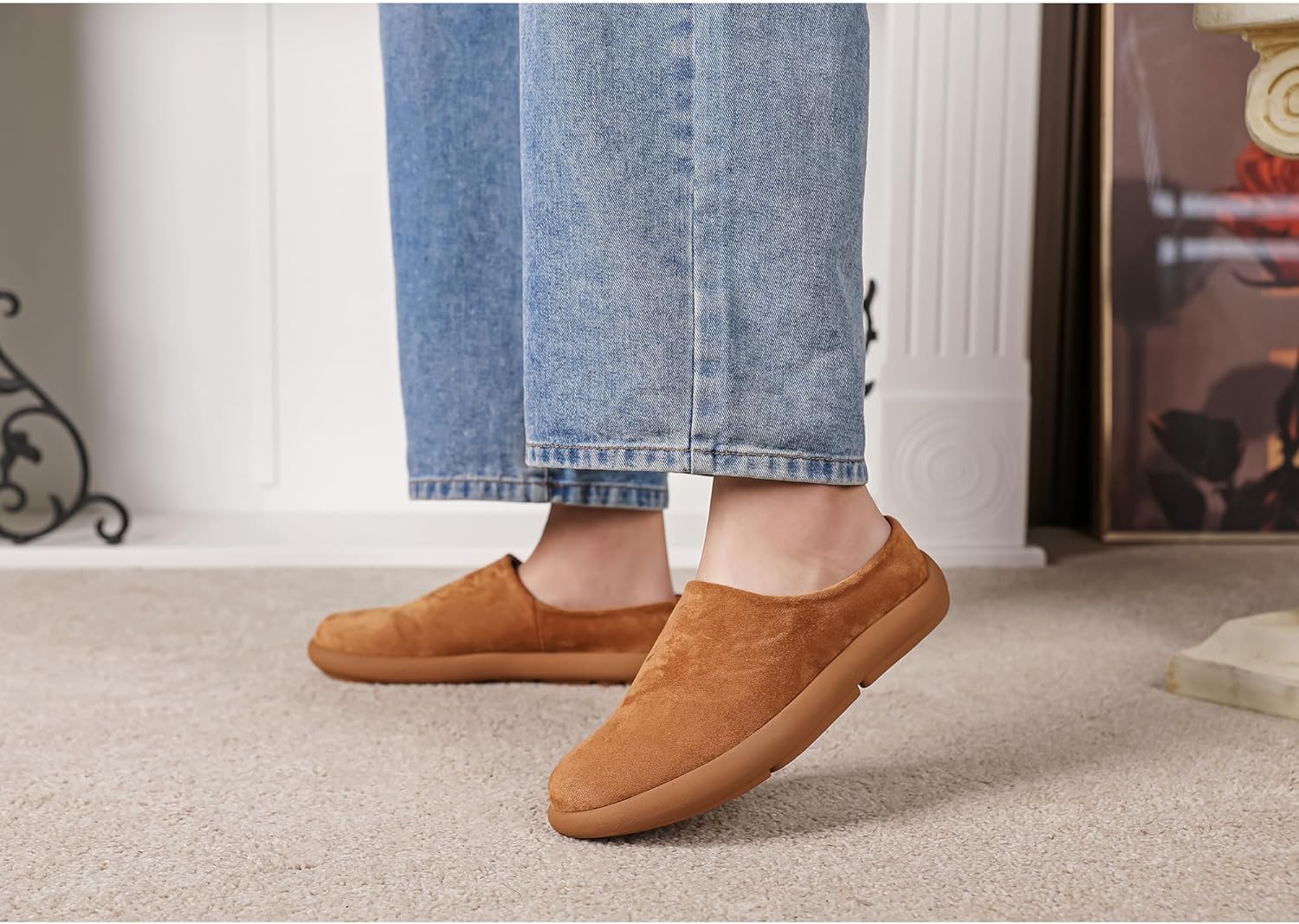LCQL Men Breathable Slides Slipper Leather Mules and Clog Summer Outdoor Indoor Flat Loafers Size 7-12