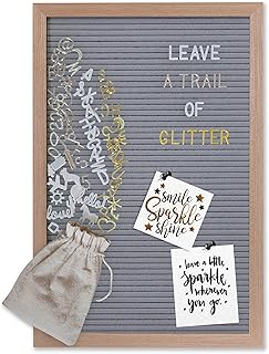 Gadgy ® Retro Letter Board Grigio | con Lettere in Oro 510 Oro, Argento e Bianco, Legno, Nero, 30 x 45 cm
