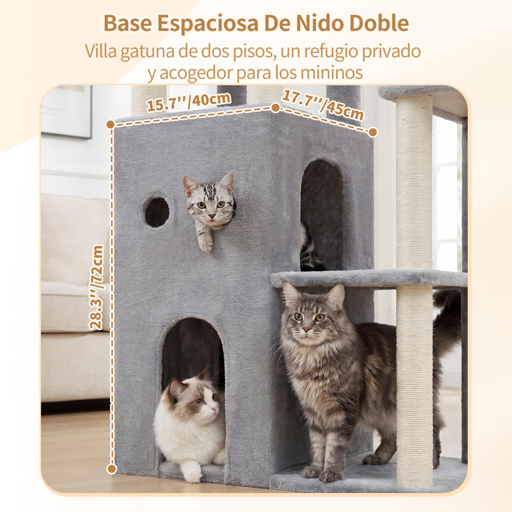 Heybly Árbol para Gatos 151 cm con Cueva Cesta y Postes de Sisal Gris Claro | diseño multinivel, felpa suave, postes de sisal, cueva y cesta para gatos, ideal para interiores y varios gatos HCT055W