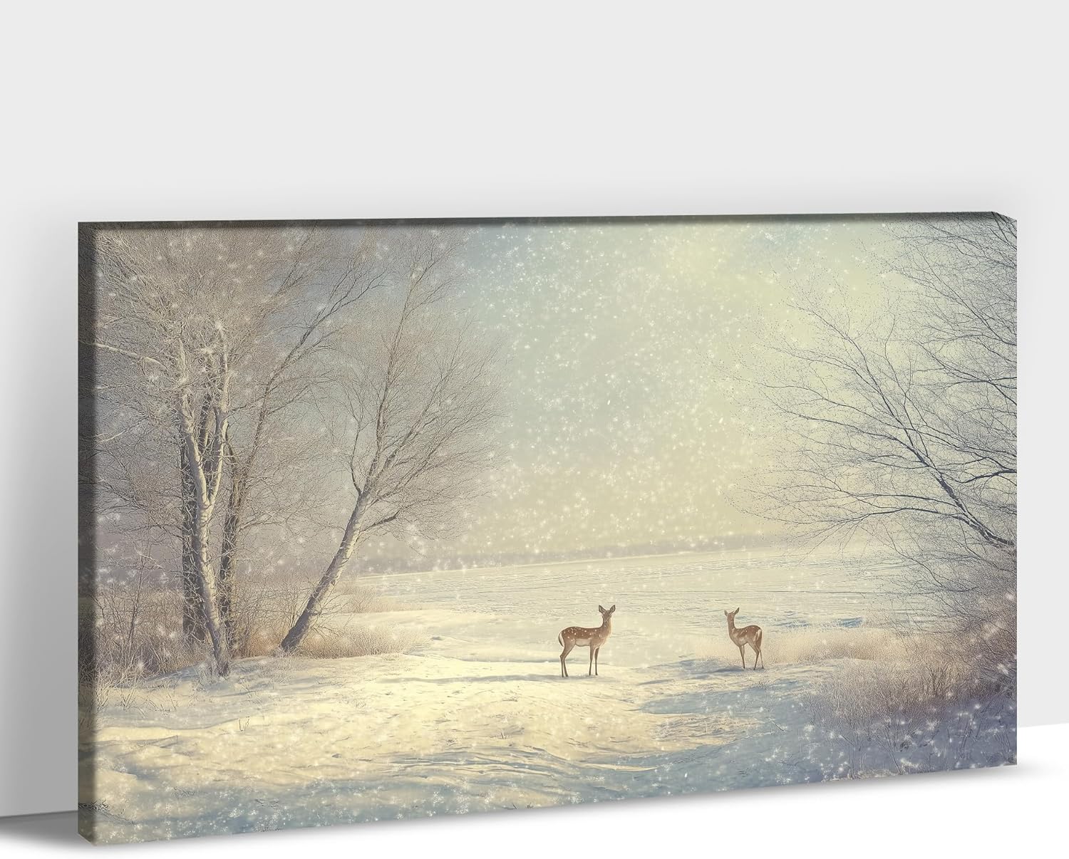 CXVU Christmas Wall Art - Winter Deer and Tree Canvas Pictures for Living Room - Framed Artwork Ready to Hang 24''x36'' Xmas Art - 21 36"L x 24"W