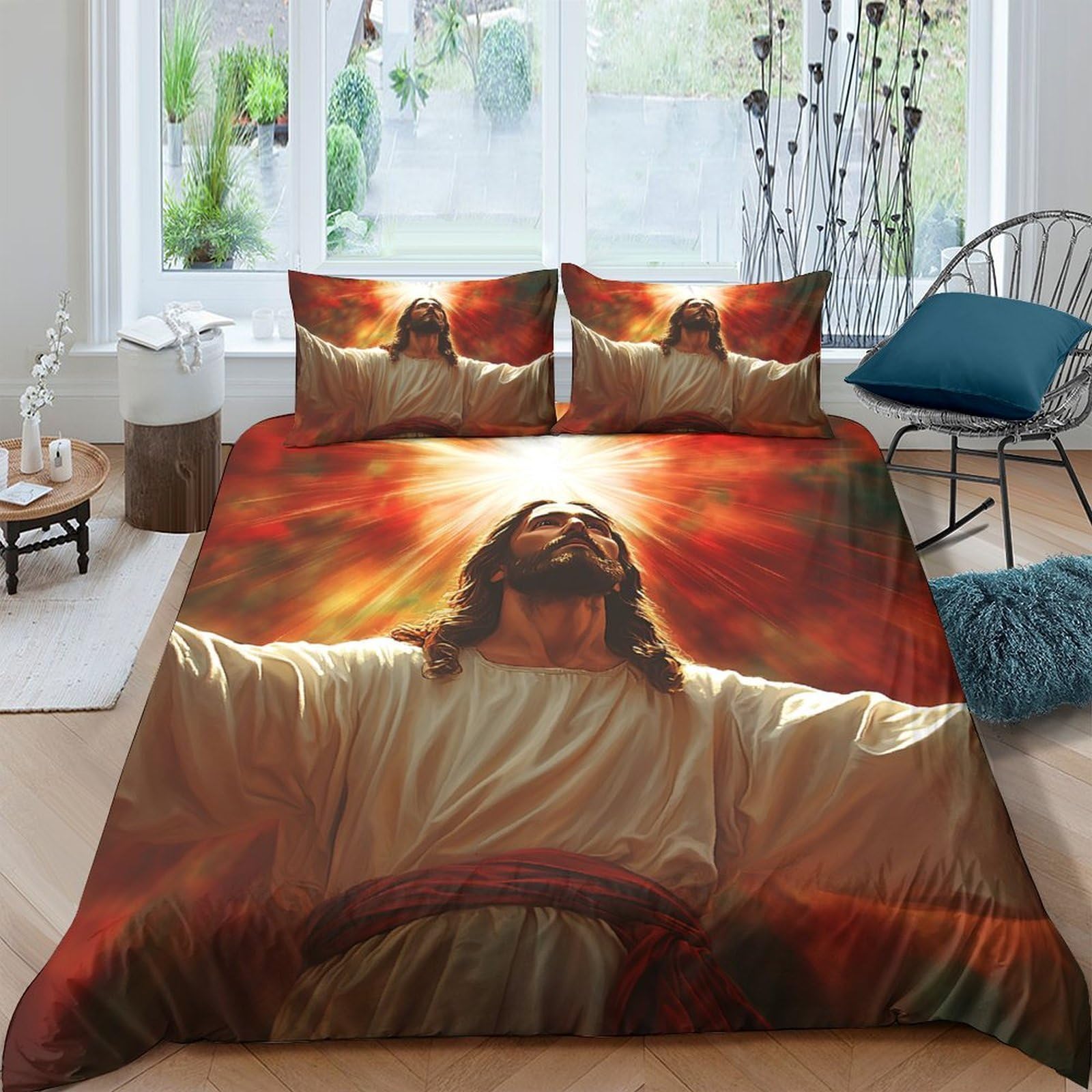 Ctjqhvkz Style-3 3D Printed Jesus Sacred Light Fitted Sheet Microfiber Soft Bedroom Decor Mattress Cover Religious Art For Home Single（135X200cm）