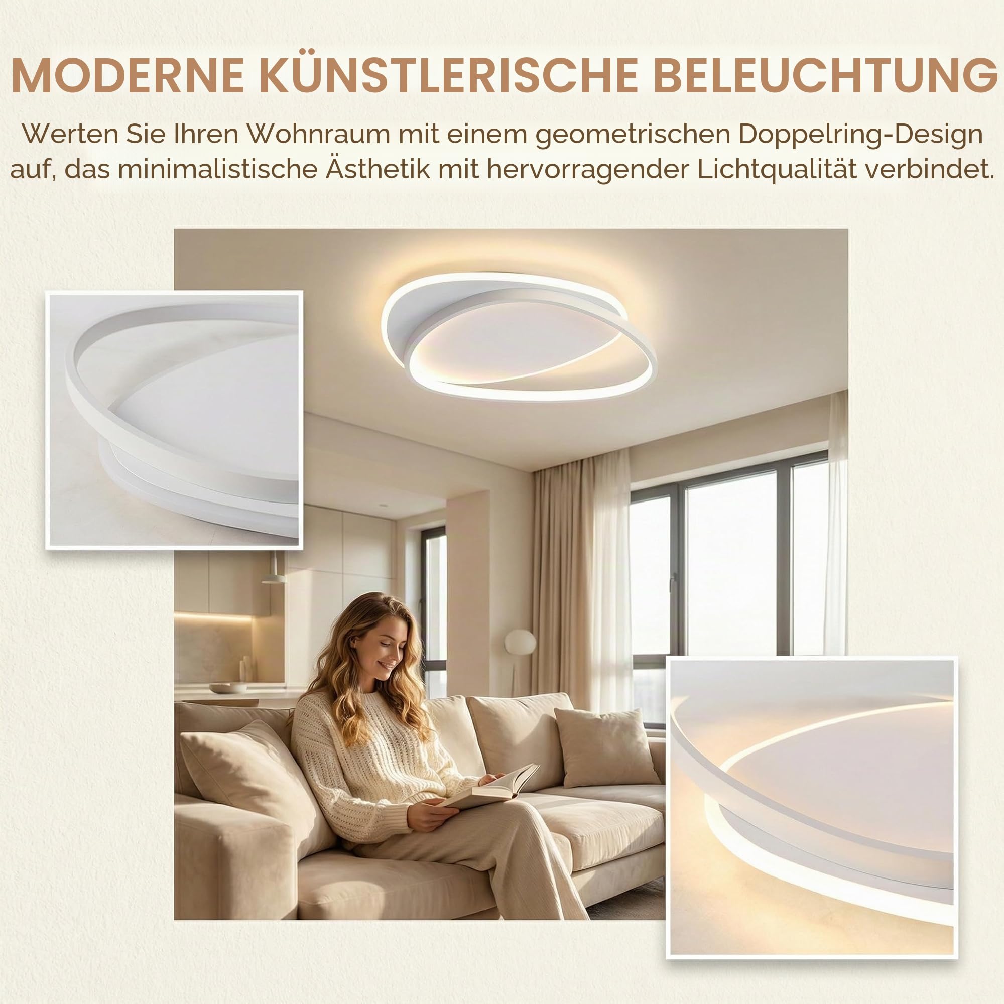 Deckenlampe Wohnzimmer,Deckenleuchte Schlafzimmer 50cm Dimmbar | LED lampe decke Für Schlafzimmer Wohnzimmer Esszimmer Büro,42W 3000K-6500K,Geometrische Minimalistische