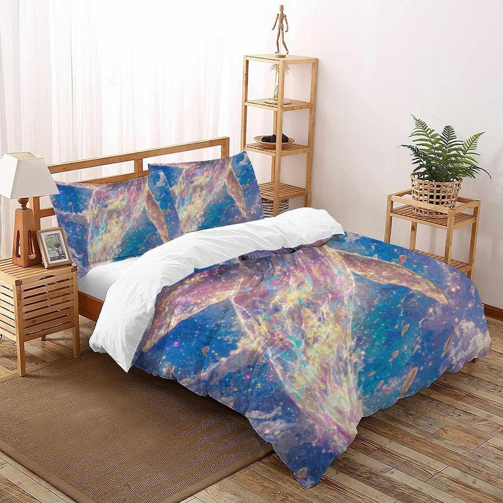 Housse de couette imprimé baleine sauvage 200x200cm pour chambre adulte cosy