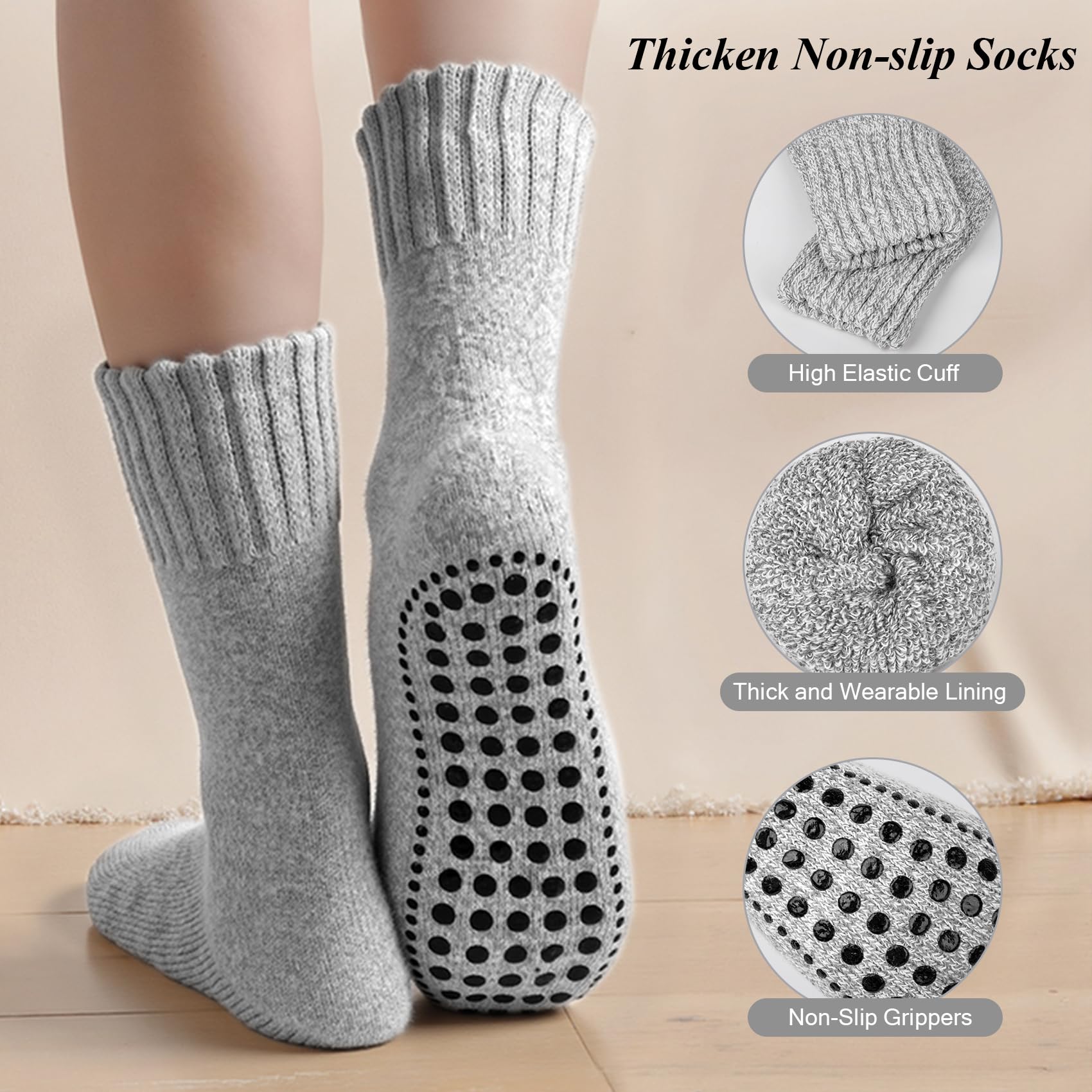 Calcetines de lana de merino para hombre extragruesos cálidos invierno con puntos antideslizantes