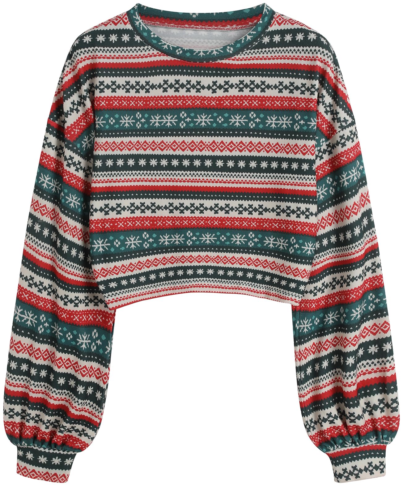 ZAFUL Womens Tribal Ethnic Graphic Cropped Knitwear Bohemian Long Sleeve Pullover Sweater Boho Drop Shoulder Knitted Top