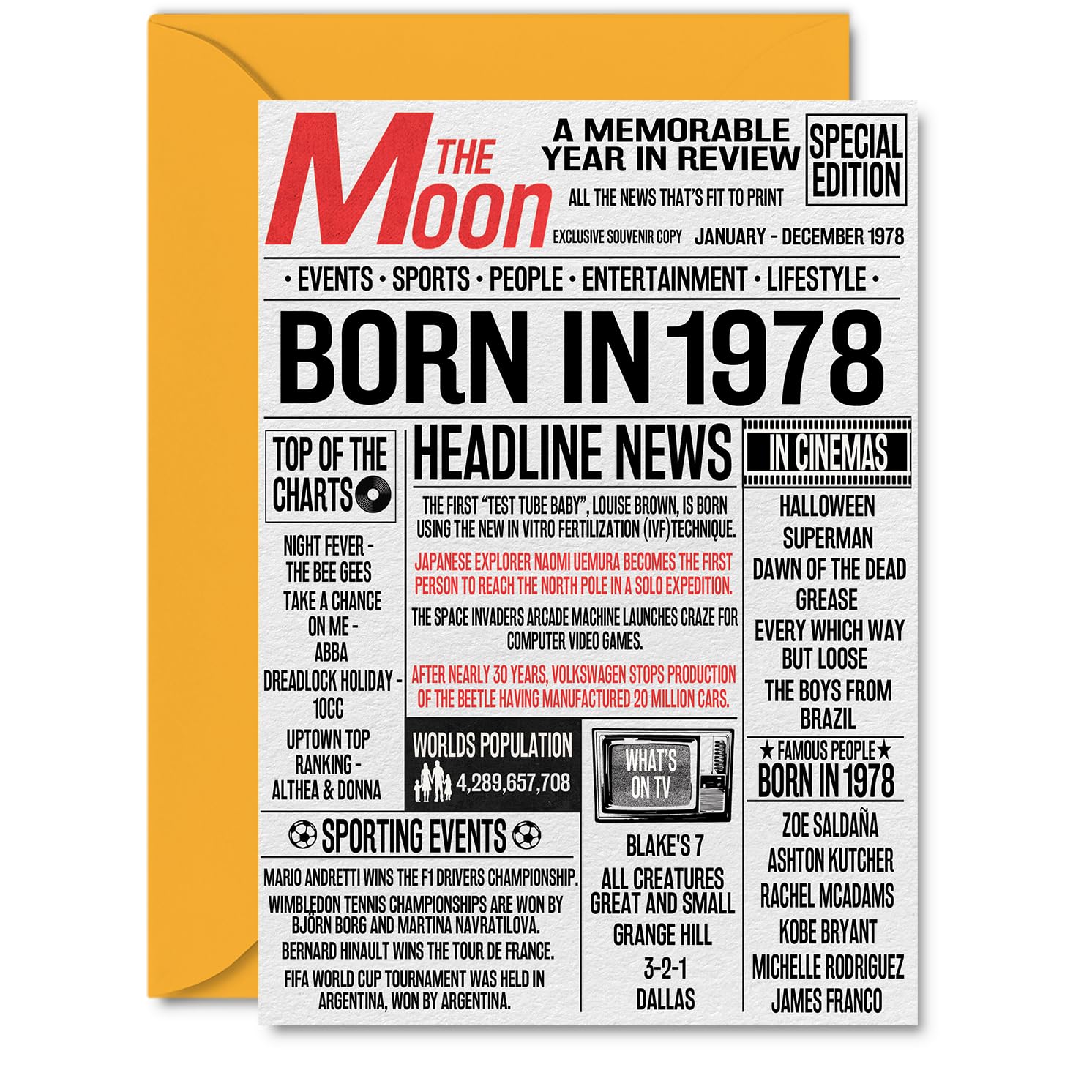 48th Birthday Cards for Women Men - Born In 1978 Newspaper - Happy 48 Birthday Card for Dad Mum Aunt Uncle Vintage Retro Back In 1978, A5 Bday Greeting Cards