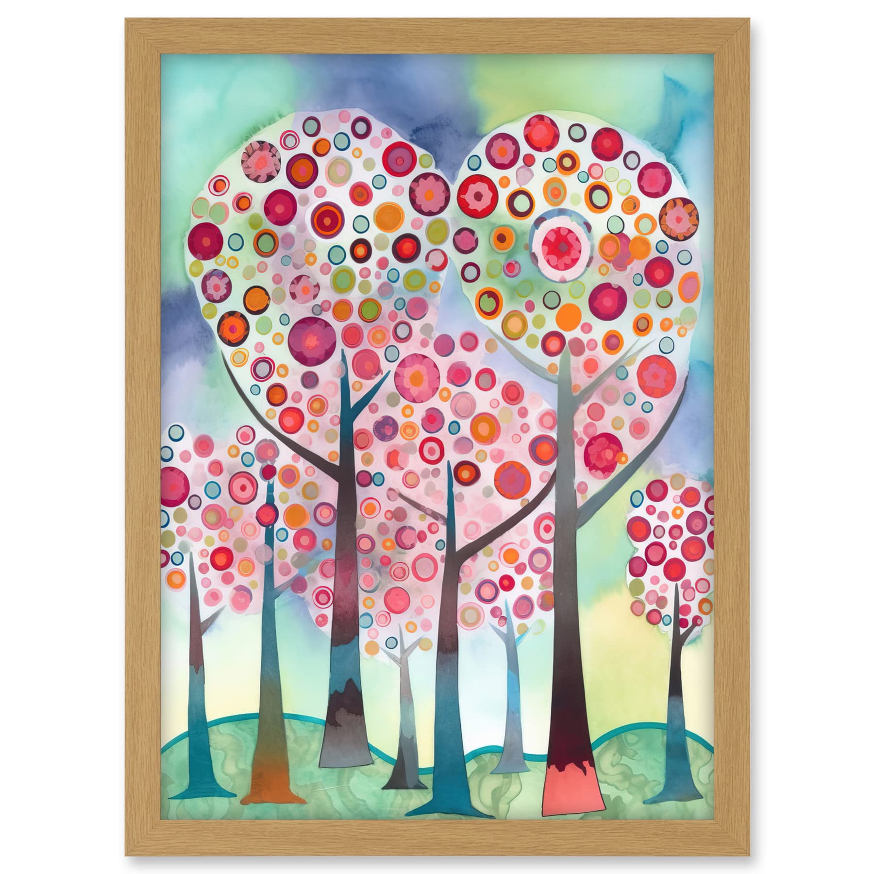 Artery8 Kandinsky Inspired Trees Blooming In Spring Folk Art Watercolour Painting Artwork Framed A3 Wall Art Print