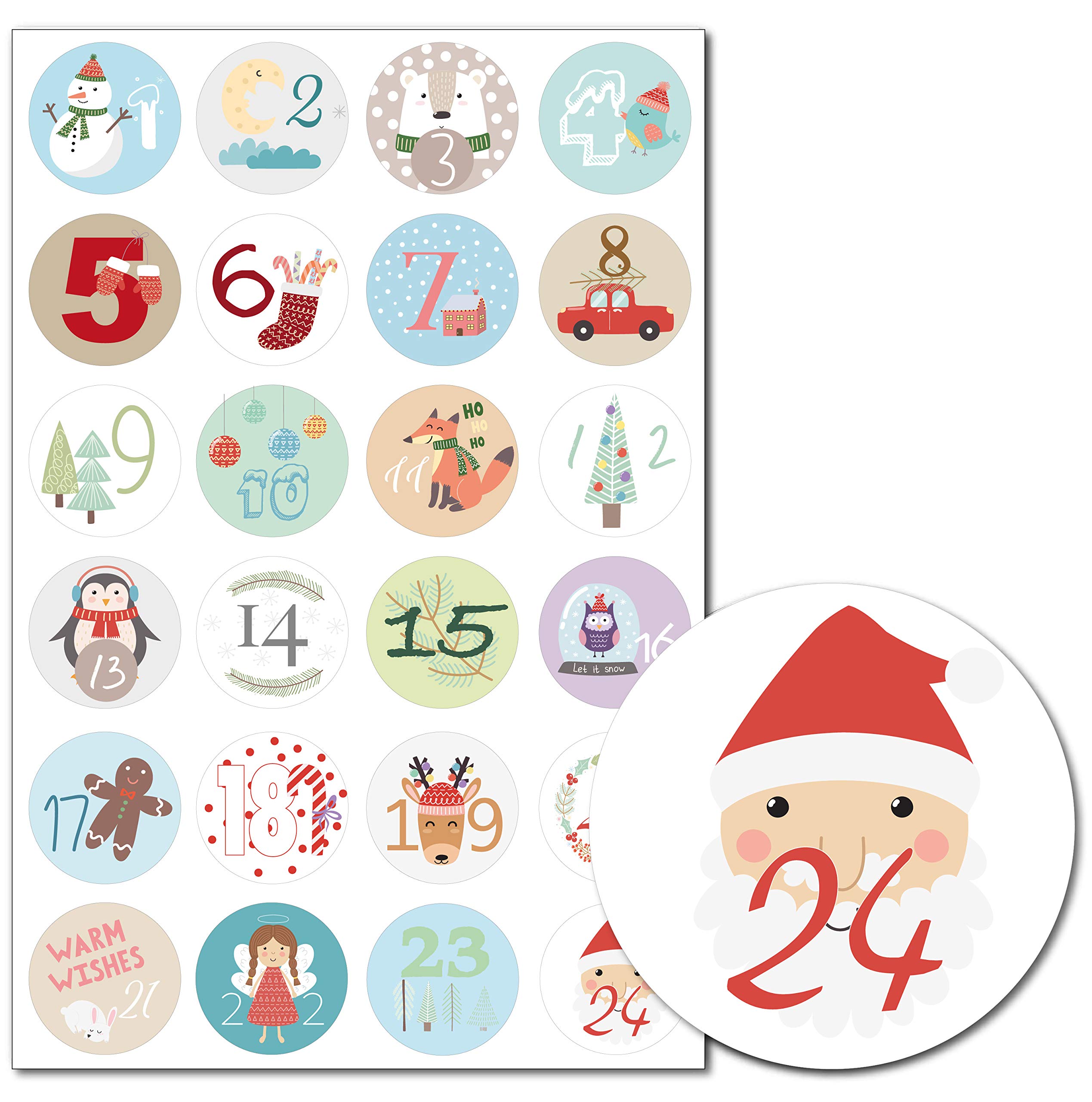Sticker for Advent Calendar, Numbers with Different Designs, 3.5 cm Diameter Nostalgie