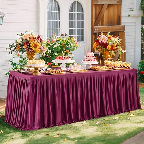 Miniatura 50 de Wish Care Paquete de 2 manteles rectangulares negros para mesas de 6 pies, manteles ajustables de poliéster elásticos 6T para fiestas, bodas, ferias