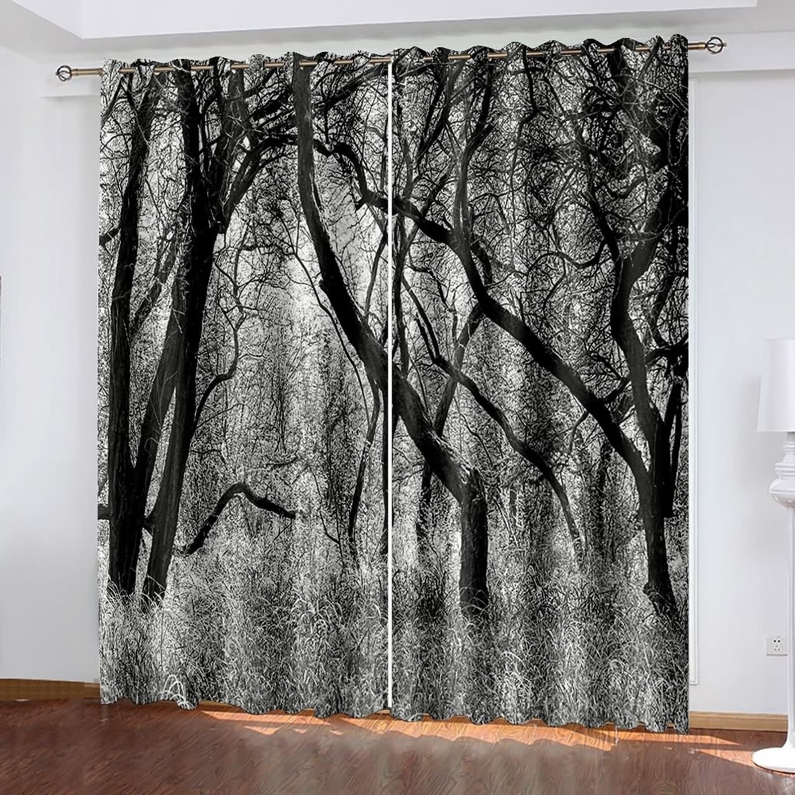 Wycian Rideau Cuisine Farmhouse Rideau De Cuisine Taupe Gris Noir 2 Pièces Polyester Paysage D'Arbres 137L X 274H Cm Mode Classique Mise À Niveau 3.0