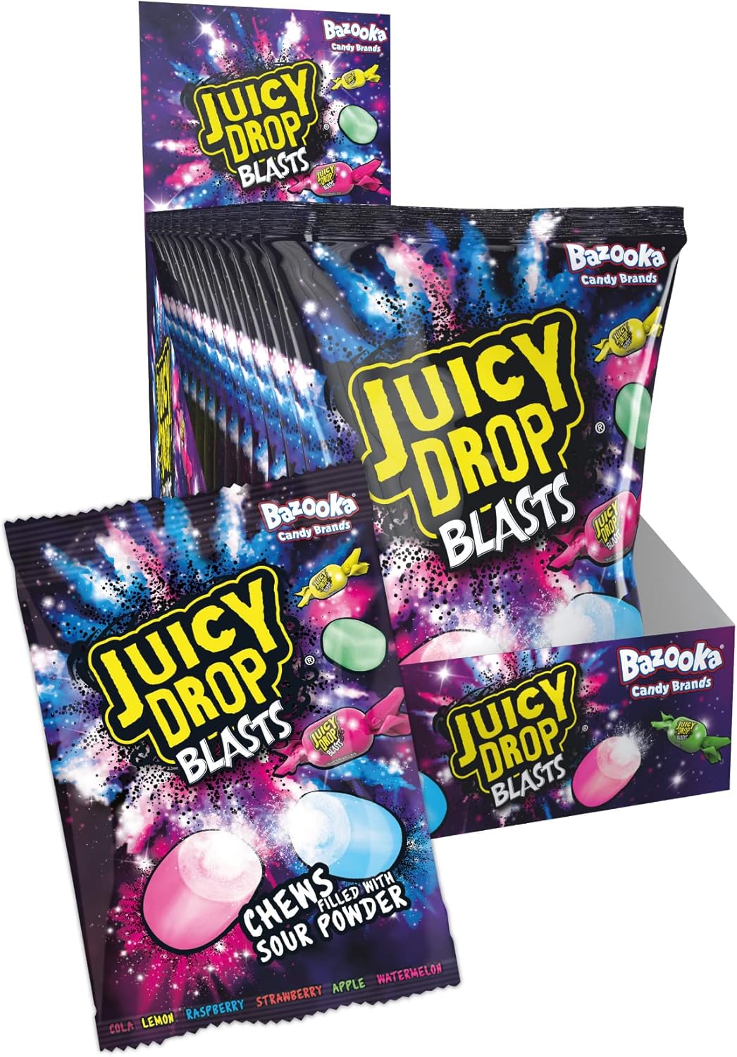 Juicy Drop Blasts Sweets filled with Sour Powder 120g, 12 Pack of 6