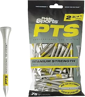 PrideSports PTS Titanium Strength Wooden Golf Tees | 75 Count, 2-3/4 Inch | 8% Thicker Shaft for More Durability