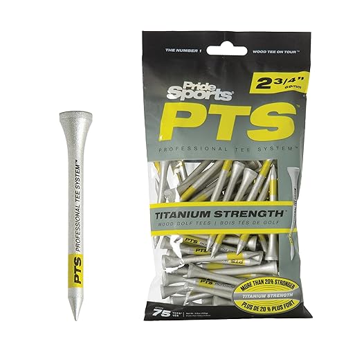 PrideSports PTS Titanium Strength Wooden Golf Tees | 75 Count, 2-3/4 Inch | 8% Thicker Shaft for More Durability