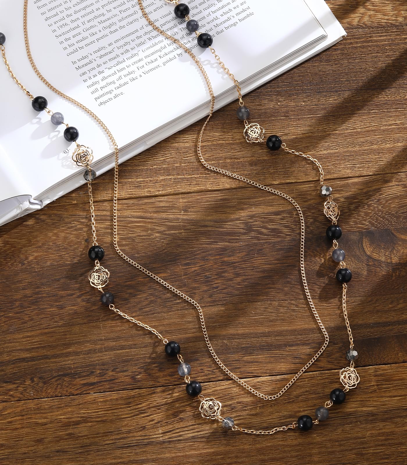 FULU AUTUMN Collana da donna in oro lunga collana con perle di pietra naturale a doppia fila regalo compleanno gioielli fantasia per mamma