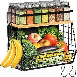 Magnetic Shelf for Fridge with Wood Lid, Fruit Potato and Onion Storage Bins, Pantry Organizers & Storage, Large Container Magnetic Spice Rack for Refrigerator, Kitchen Counter, Cabinet