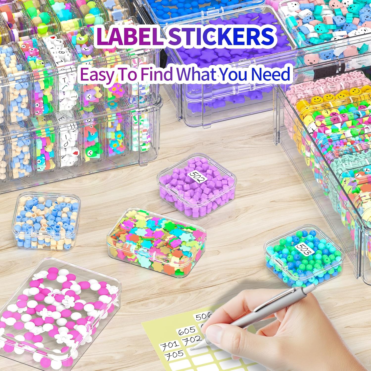 Bead Organizer Box 58 Pcs, 3-Tier Stackable Storage Box, and 3 Different Container Sizes Small Plastic Containers with Lids, Portability, Clear Organizers for Jewelry DIY Craft Storage