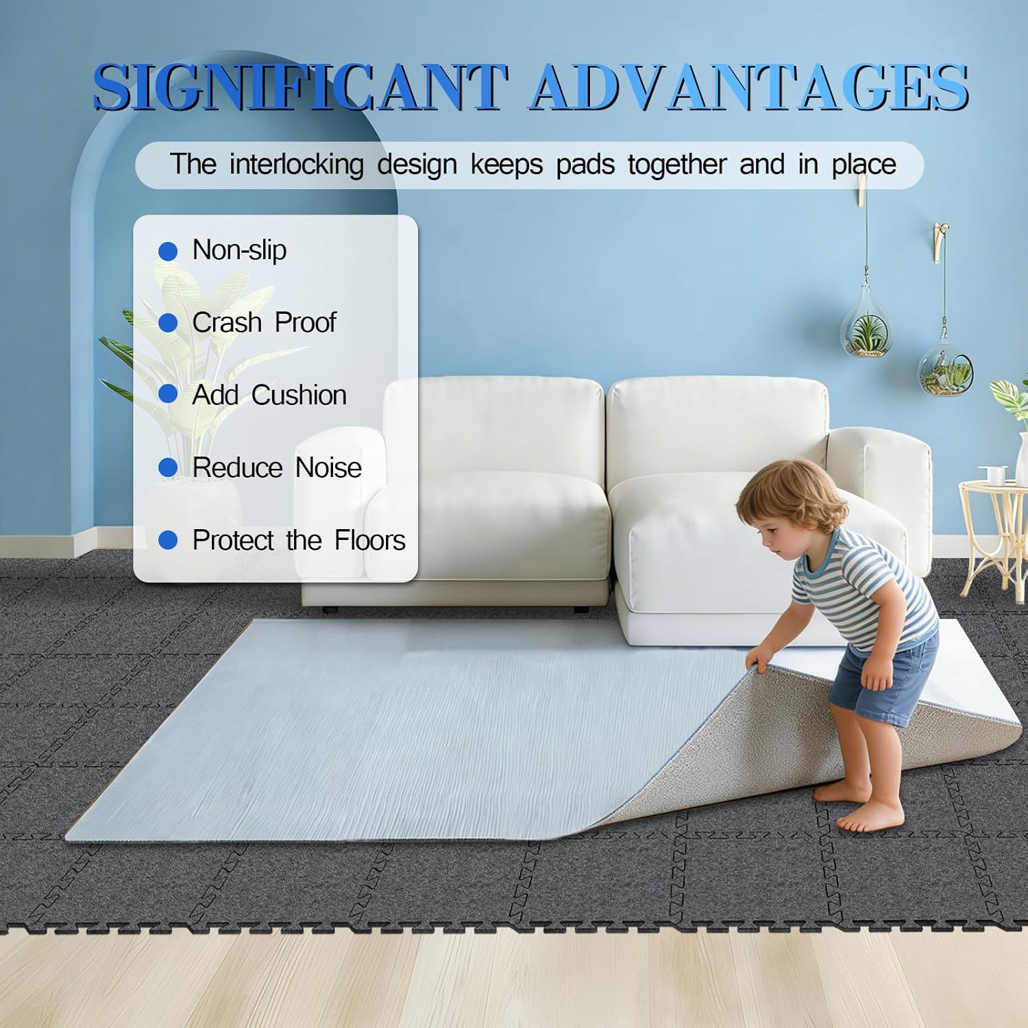 BXI Soundproof Interlocking Rug Pad 24 Pcs, 11x 11 x 0.32 inches Non Slip Rug Pads, High Density Noise Reduction Puzzle Felt Carpet Padding, Rug Mat Protects and Adds Cushion for Hardwood Floor