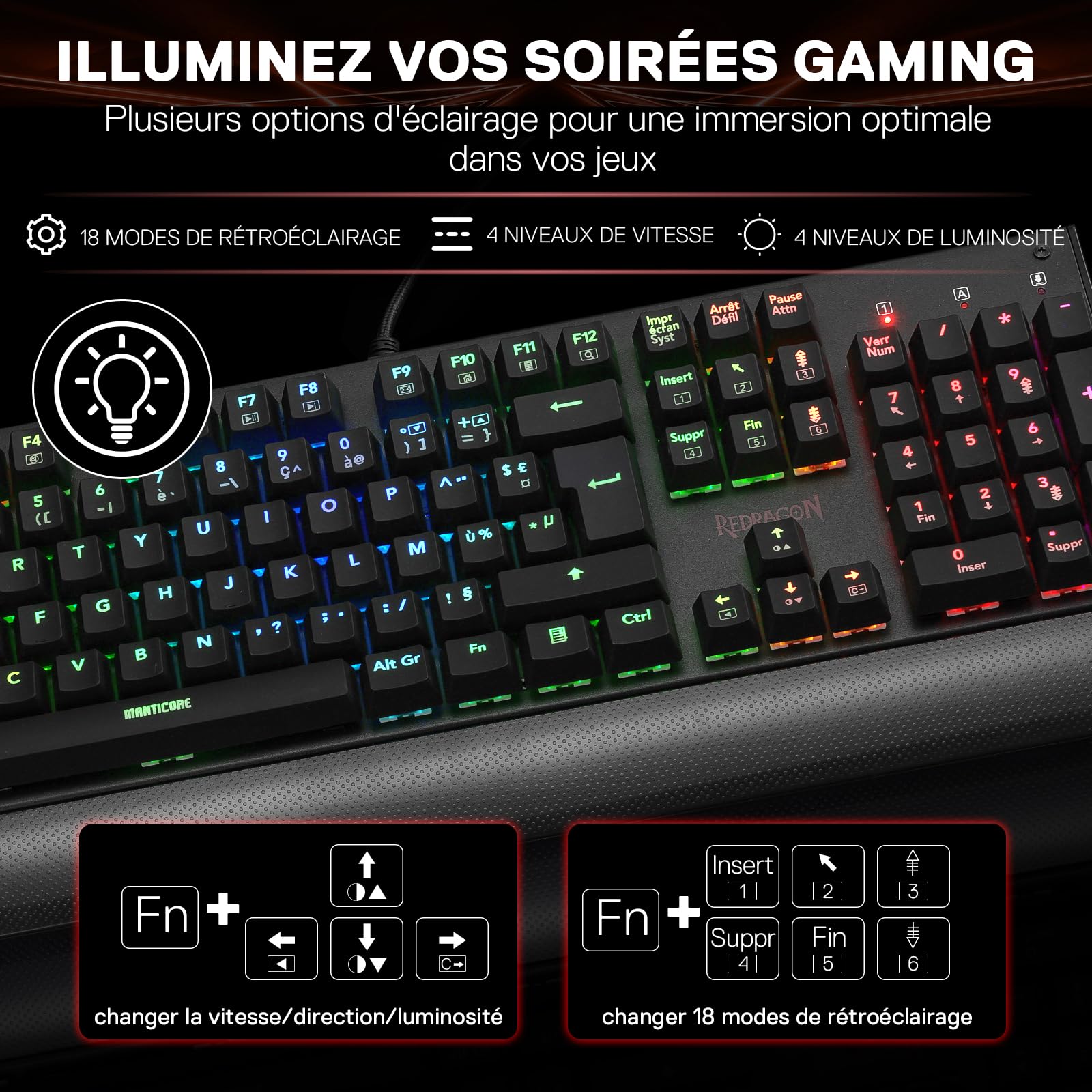 Redragon K557 Clavier Mécanique Filaire AZERTY RGB Switch Bleu