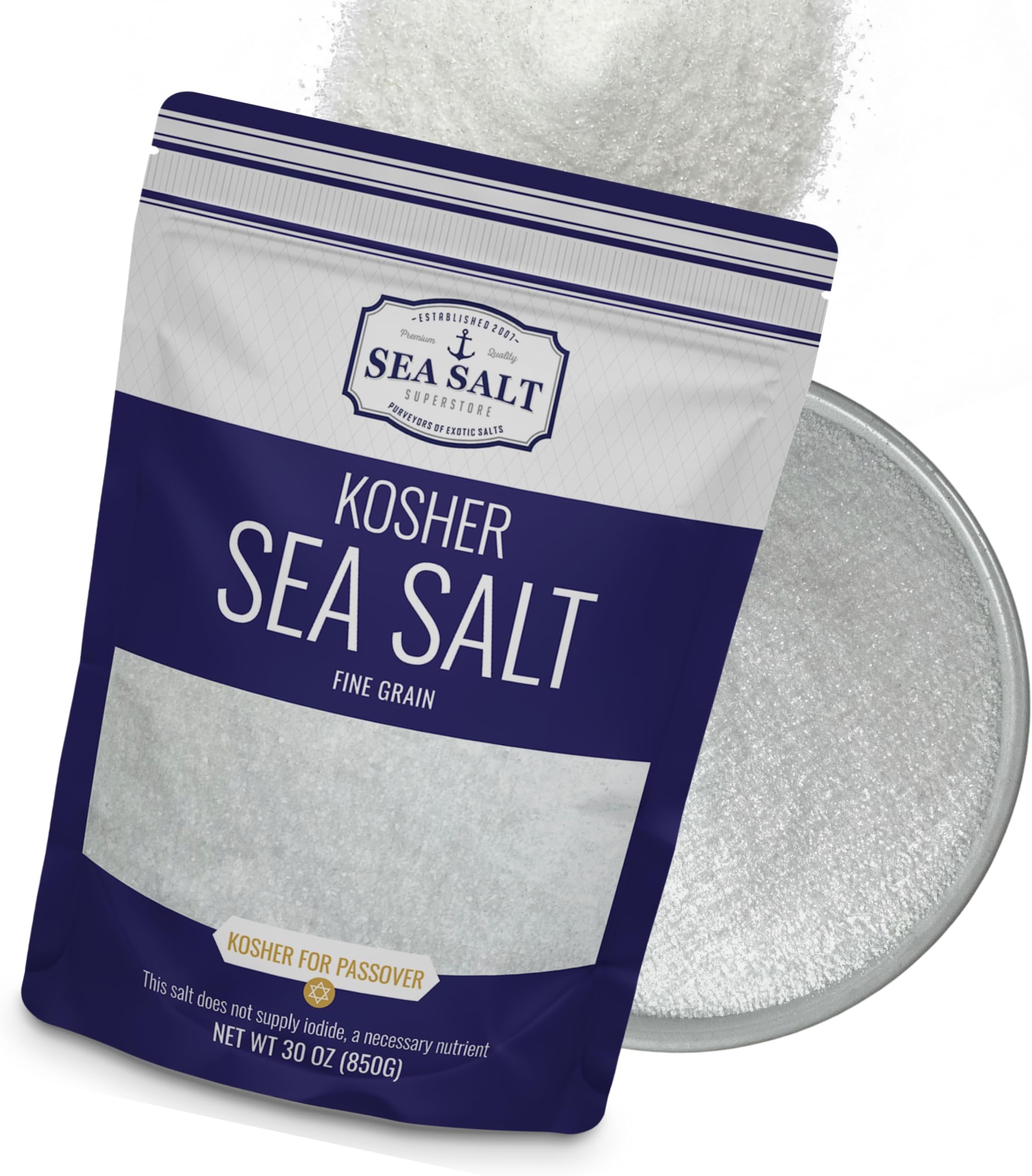 Fine Grain Kosher Salt, Fine Replacement for Table Salt, Non-Iodized & Natural for Table Shakers, 30 oz Bag