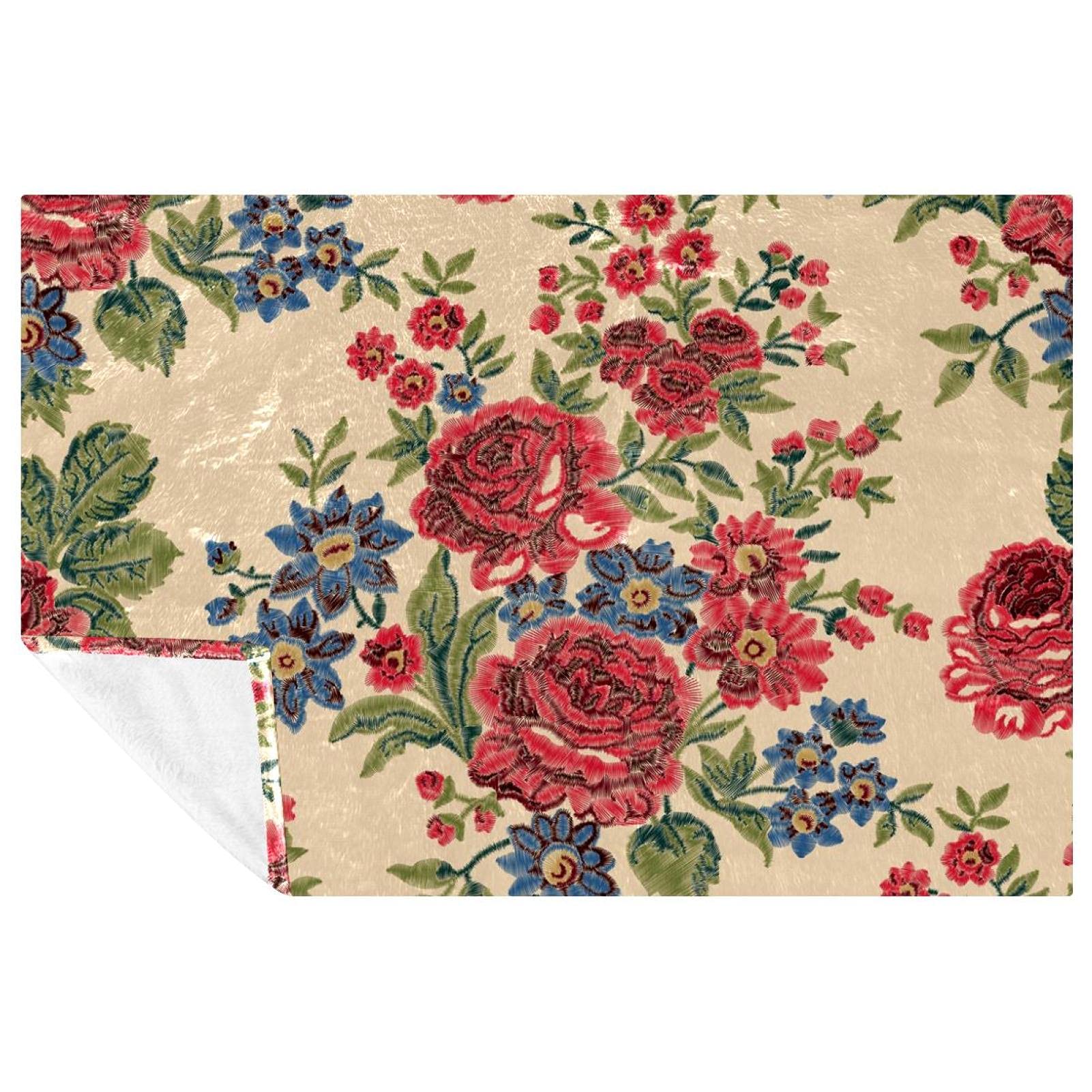 Couverture douce lit canapé imprimé floral bleu rouge plaid pique-nique plage