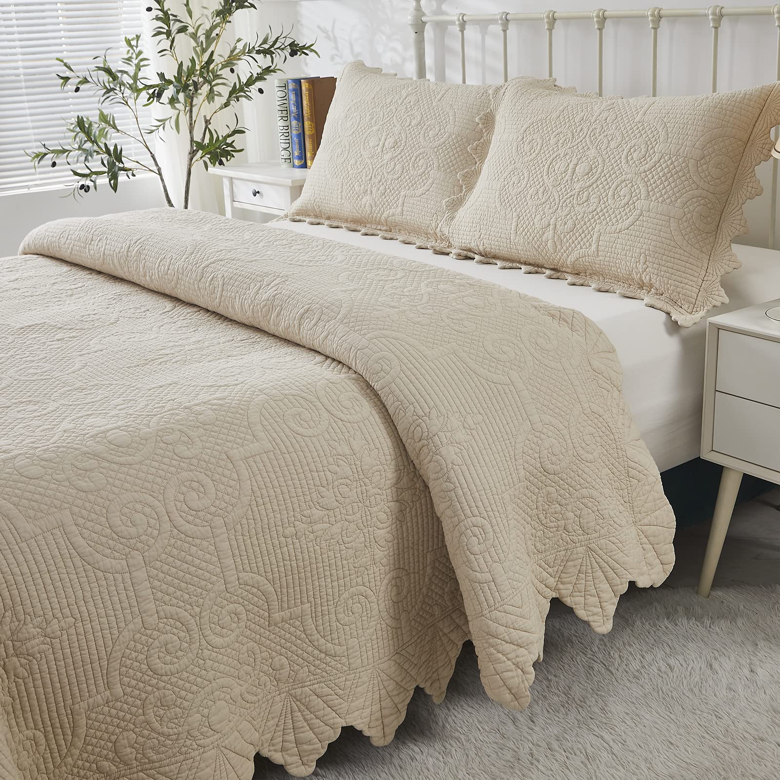 Brandream Gonna Letto In Pizzo Bianco, Lenzuolo Elegante Con Volant, Cotone Morbido, Disponibile Per Letto Singolo, Matrimoniale, Queen E King Size