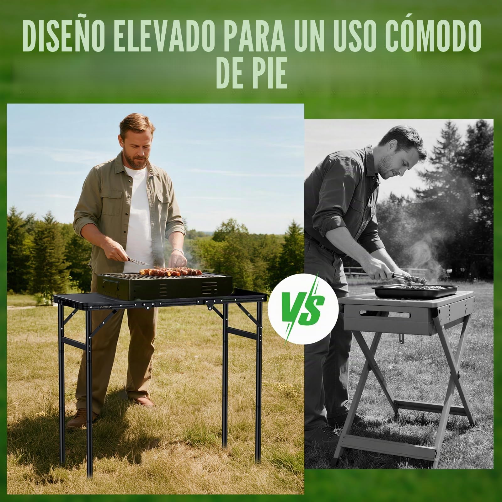GARLLEN Mesa de Camping Plegable, Mesa de Picnic Ligera de Altura Ajustabl hasta 74, 7cm 90 * 40cm Mesa de Parrilla de Aluminio Portátil para Exteriores, Camping,Hogar