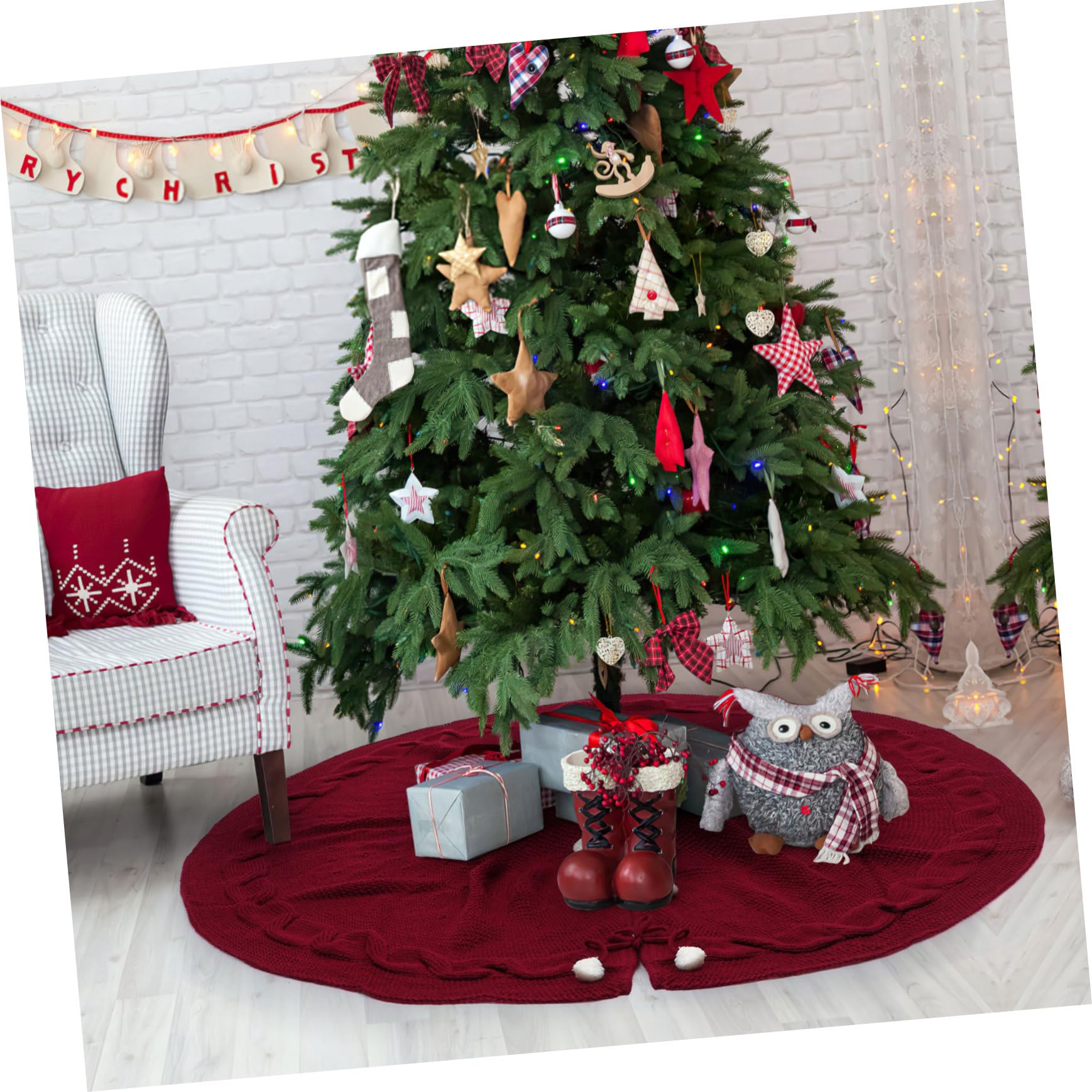 Abaodam Schürze zum Abdecken 120cm Weihnachtsbaum aus Vliesstoff in Rot mit Kreativer Funktion für Festliche in Hotels und Zählern